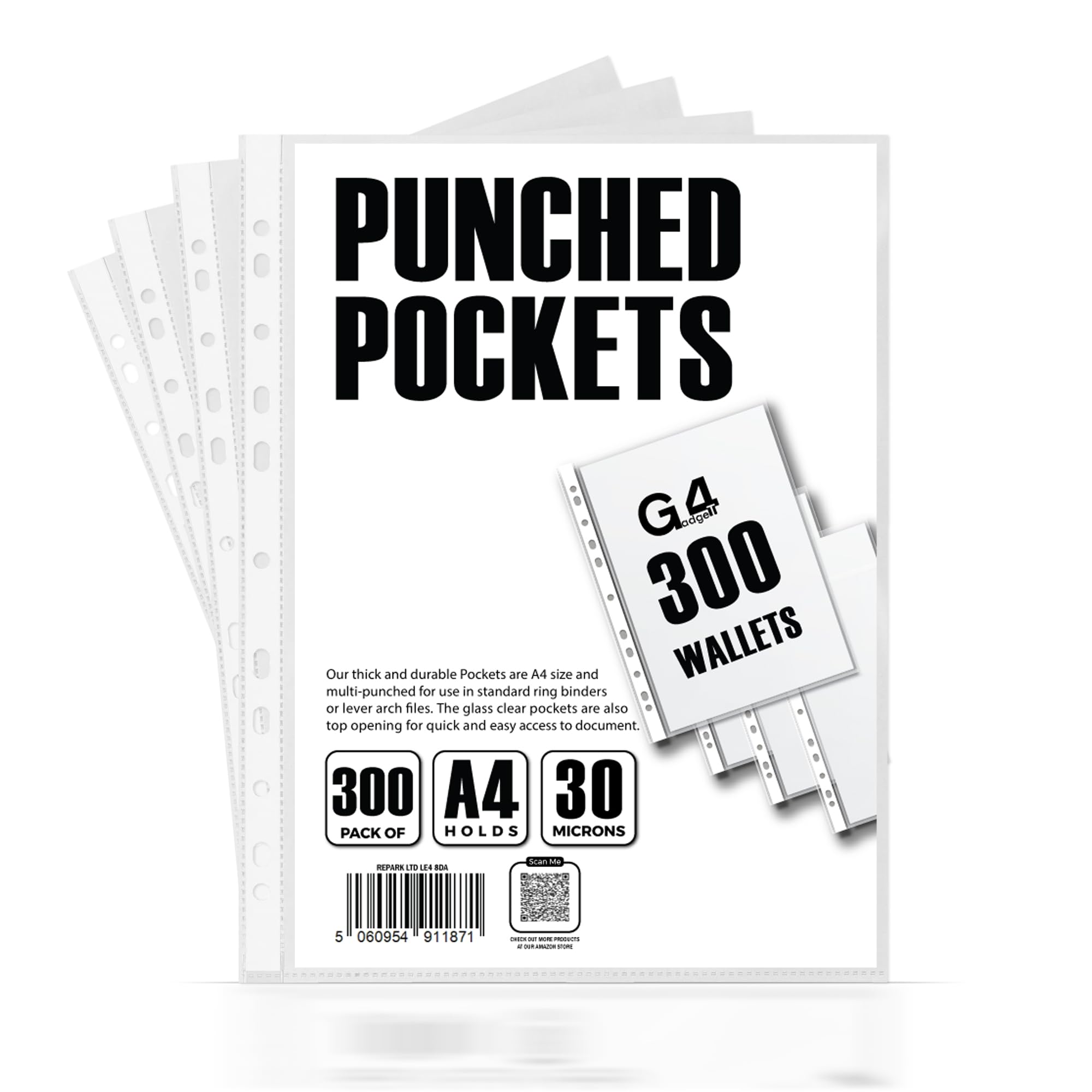 A4 Plastic Punched Punch Pockets 30 Micron for Folders Filing Wallets Sleeves (300) โ image 1