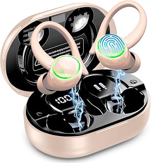 Wireless Earbuds, Deep Bass Fitness Earphones Gym Running, Bluetooth Headphones Sports, IP7 Waterproof Headset with Earhook Workout, Playback Over-Ear Buds with Noise Cancelling Mic