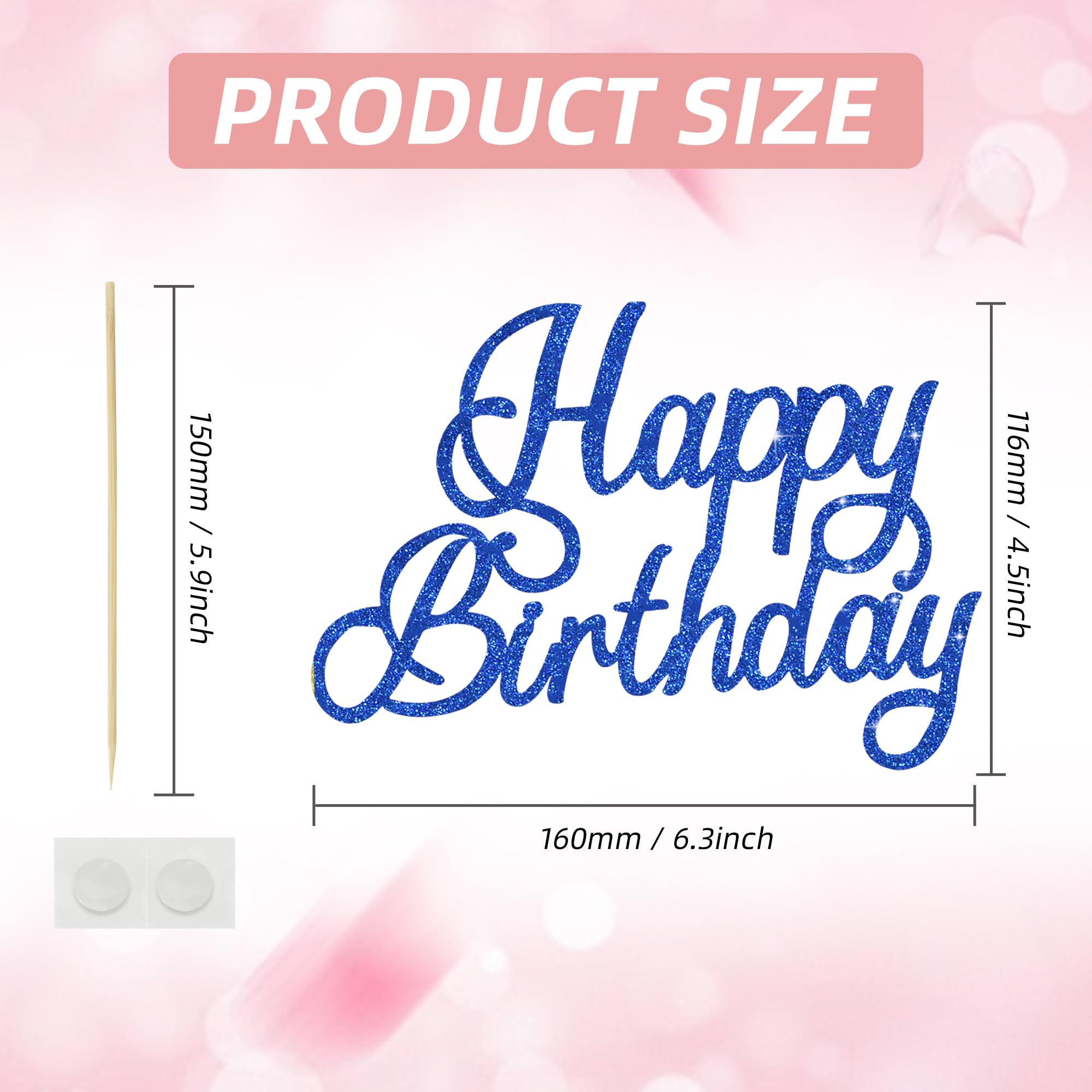 BEISHIDA 1 Pack Happy Birthday Cake Topper Blue Glitter Cake Decoration 15th 16th 18th 30th Birthday Cake Decoration for men women Party Supplies