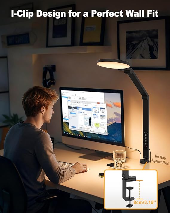 12V Touch Control LED Desk Lamp, Flexible Arm with 5 Adjustable Points, 5 Color Temperatures & 10 Brightness Levels, 216 LEDs Eye-Care Clamp Light with Timer for Office Home Study