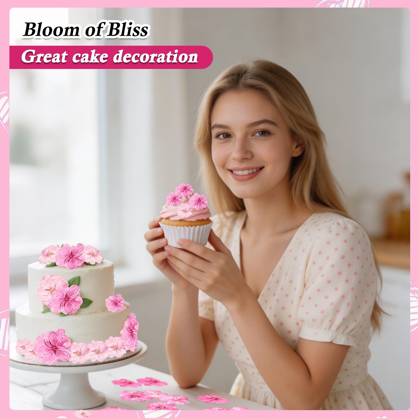 Fiori Commestibili Essiccati e Pressati 100% Naturali, Mix Rosa e Sakura, 50 Pezzi Decorazioni per Torte