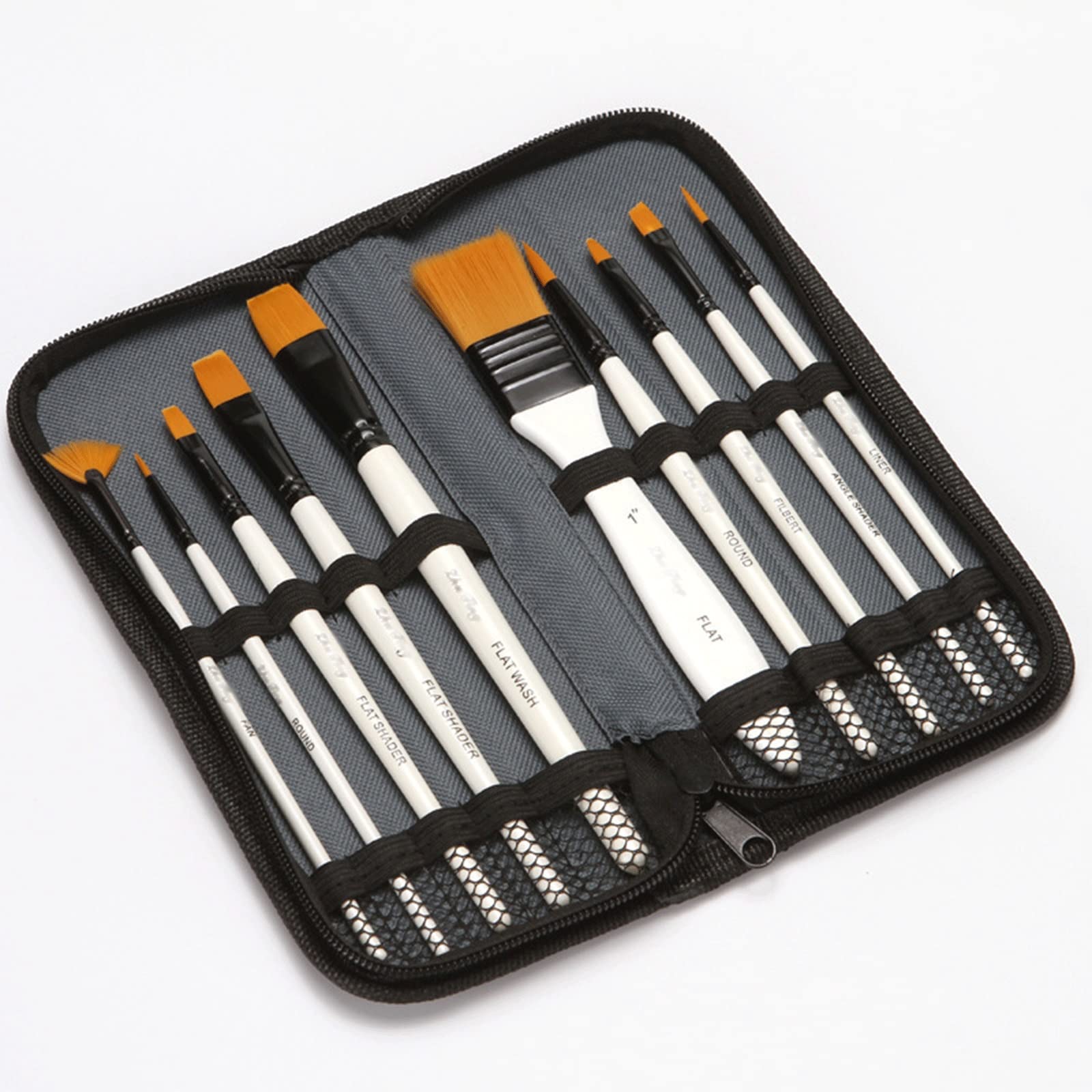 Lot de 10 Pinceaux Polyvalents pour Artiste - avec Étui De Rangement, Pinceaux pour Peinture À L'Aquarelle, À l'huile Ou À L'Acrylique