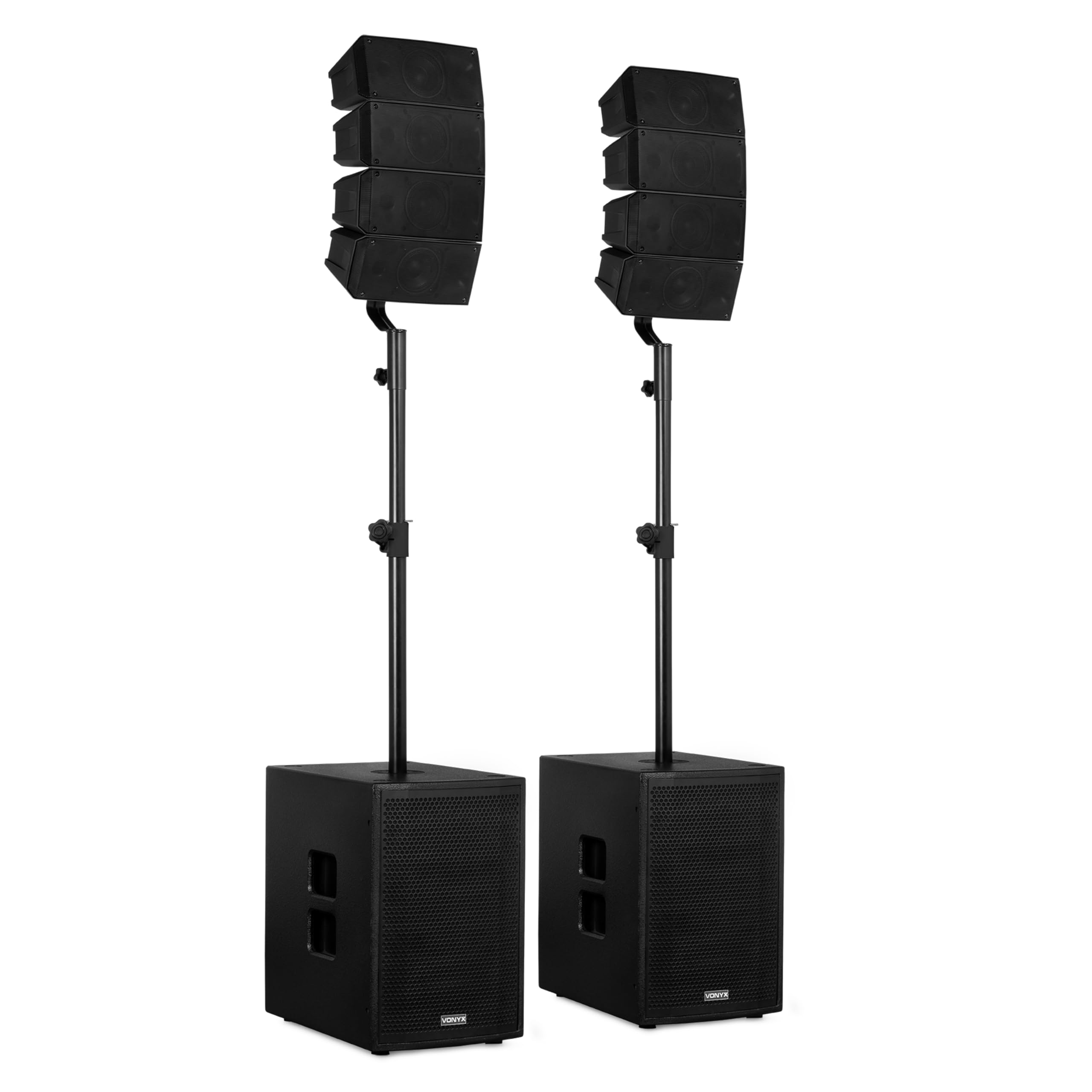 Vonyx VX922 – Pack Sistema PA 2.2 Line Array 1600W con 2 subwoofers 12", Bluetooth 5.0, DSP, Incluye microfono inalambrico UHF PD210 y Cable XLR 0.5m, Equipo Sonido Profesional para DJ y Eventos