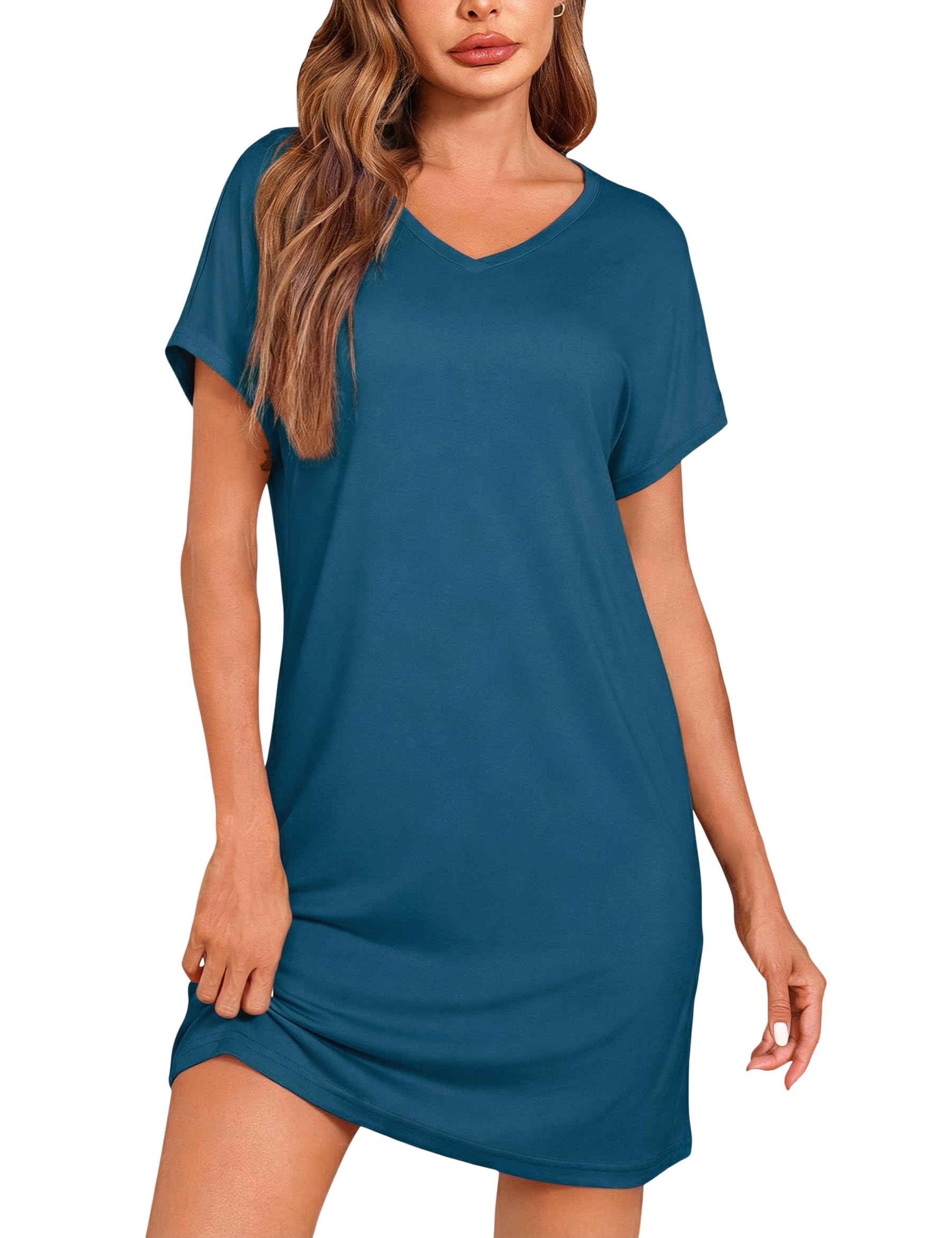 Leversic Damen Kurzarm Nachthemd Kurz Weiches Schlafkleid mit Zartem Herz-Motiv Bequem Leicht für Sommer Nachtwäsche Freizeit S-XXL
