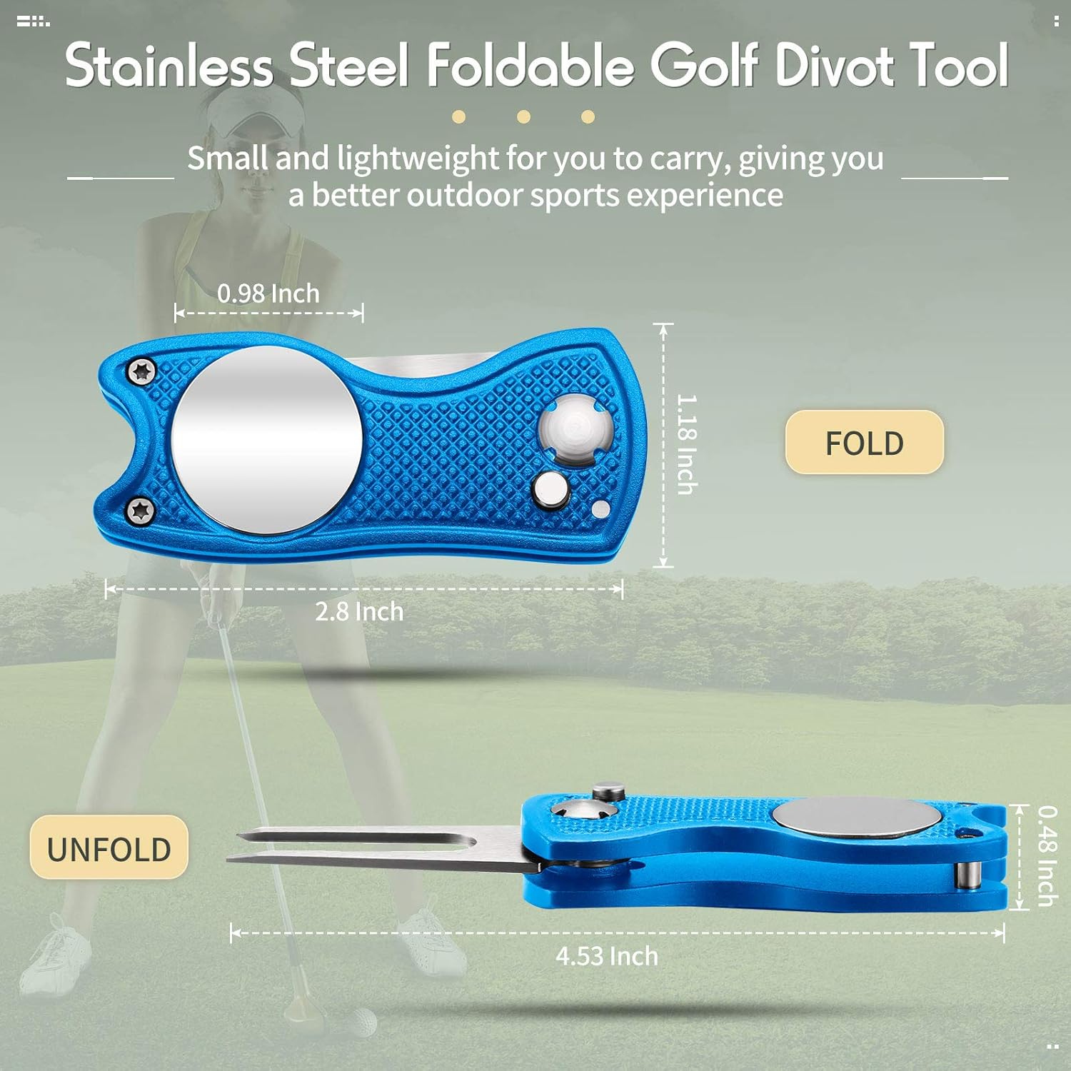 4 Pieces Golf Repair Tool Stainless Steel Foldable Golf Divot Tool Magnetic Golf Button Tool Golf Ball Marker (Red, Silver, Gray, Black)