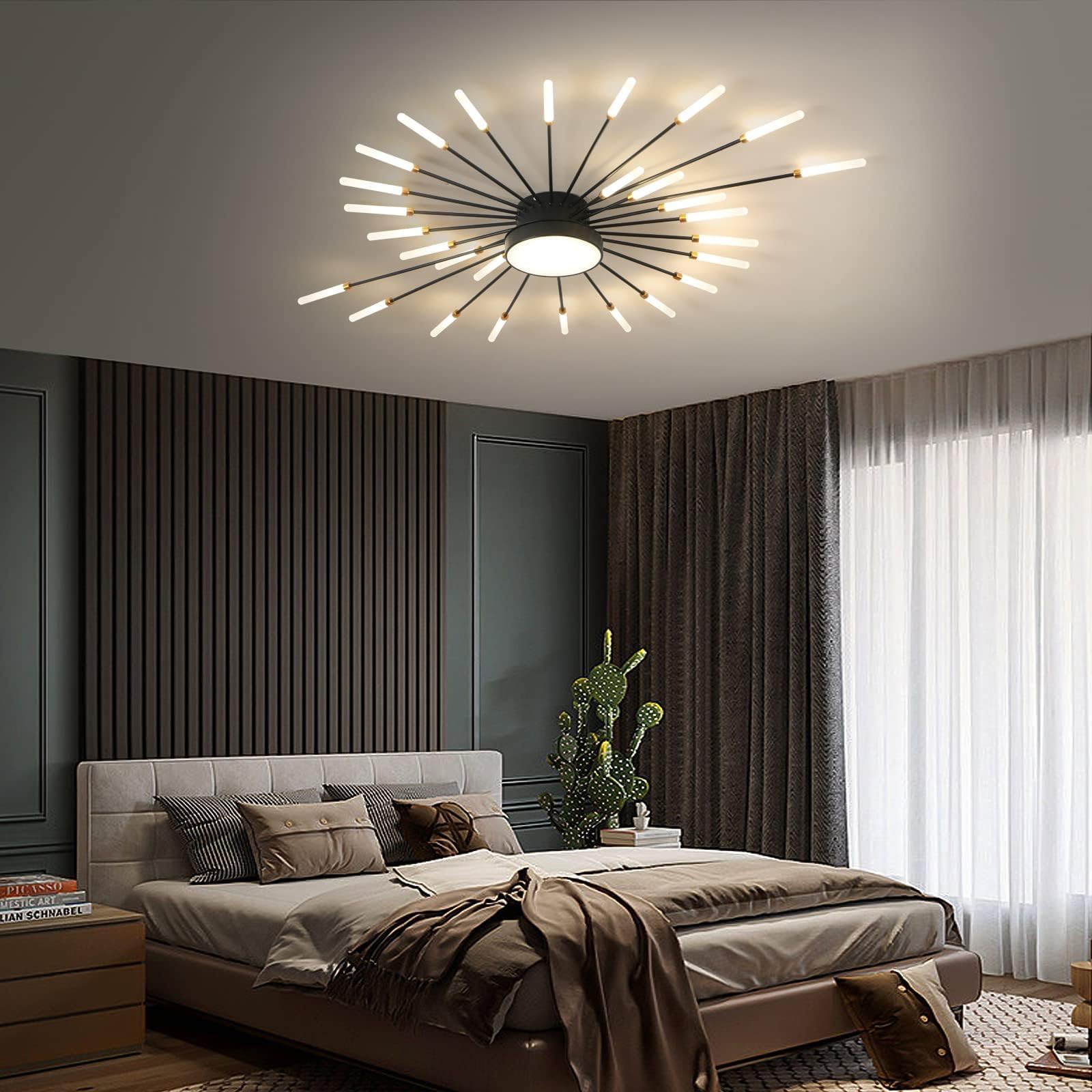 Plafonnier Led Moderne, Lustre 28+1 TêTes À Intensité Variable,Plafonniers Doré Pour Chambre À Coucher,Salon,Cuisine,Salle À Manger, Restaurant,Bureau, 3000K-6000K Avec Télécommande