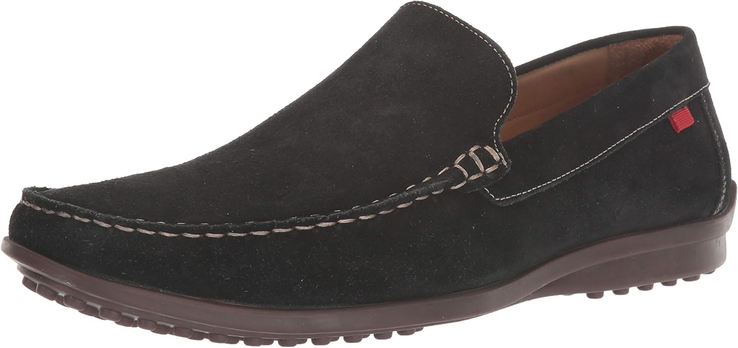 Marc Joseph New York Men's Grainy Leather Fort Hamilton Venetian Loafer, Black Suede/Contrast Stitch, 7 M US