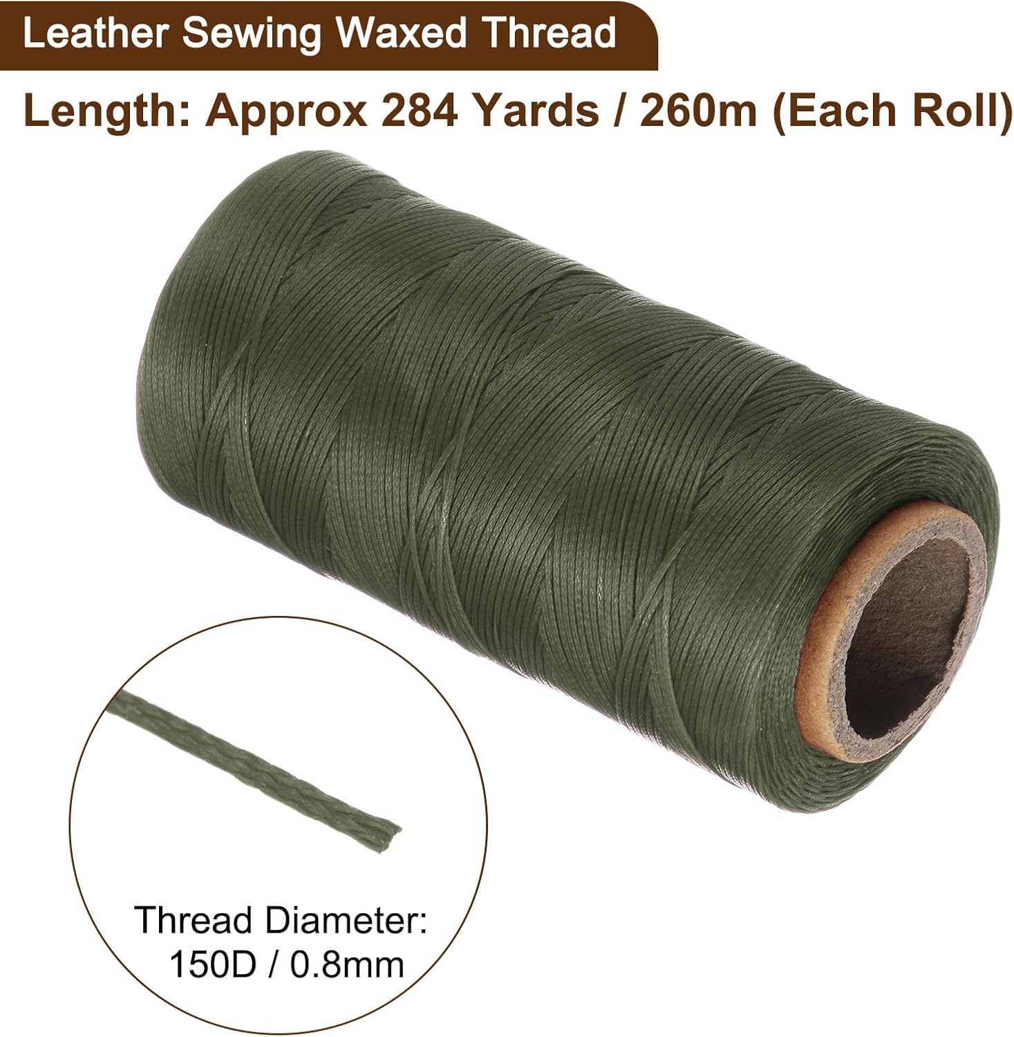 uxcell 150D 0.8mm Flat Waxed Thread 284 Yards Polyester Leather Sewing Waxed String Hand Stitching Waxed Cord for Leather Stitching Sewing Bookbinding DIY Craft Dark Green - Image 3