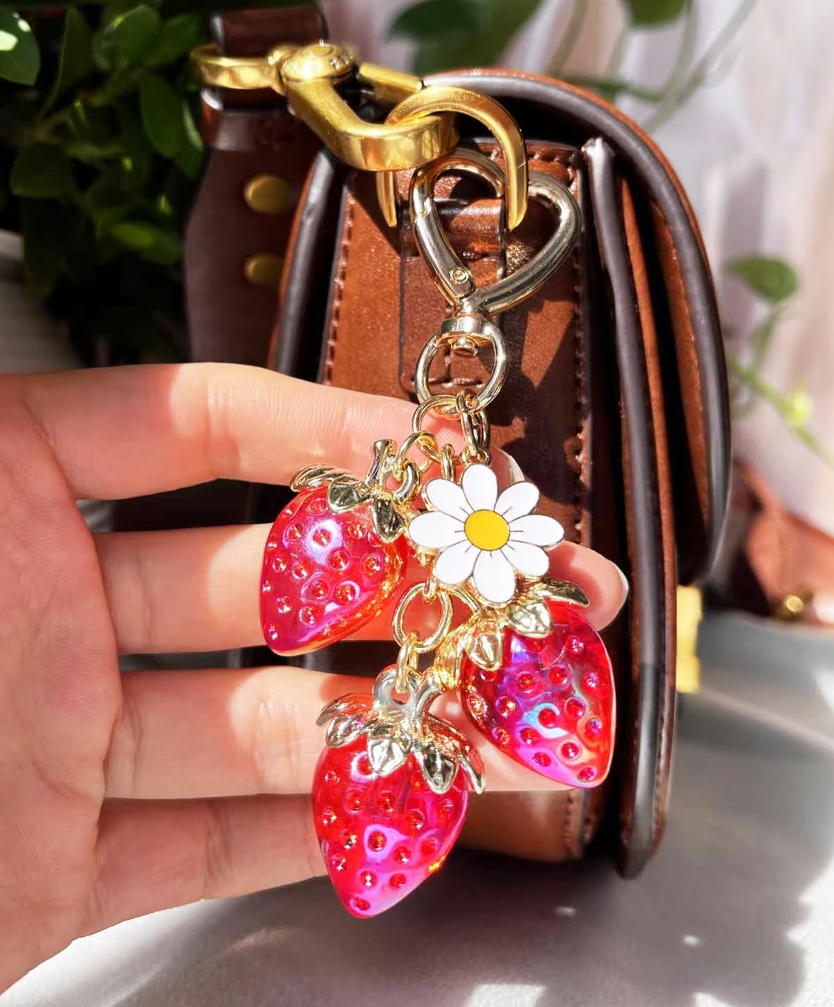 Cute Strawberry Keychain Bag Charm for Bag Purse Backpack Keys for Women Birthday Holiday Gift - Image 4