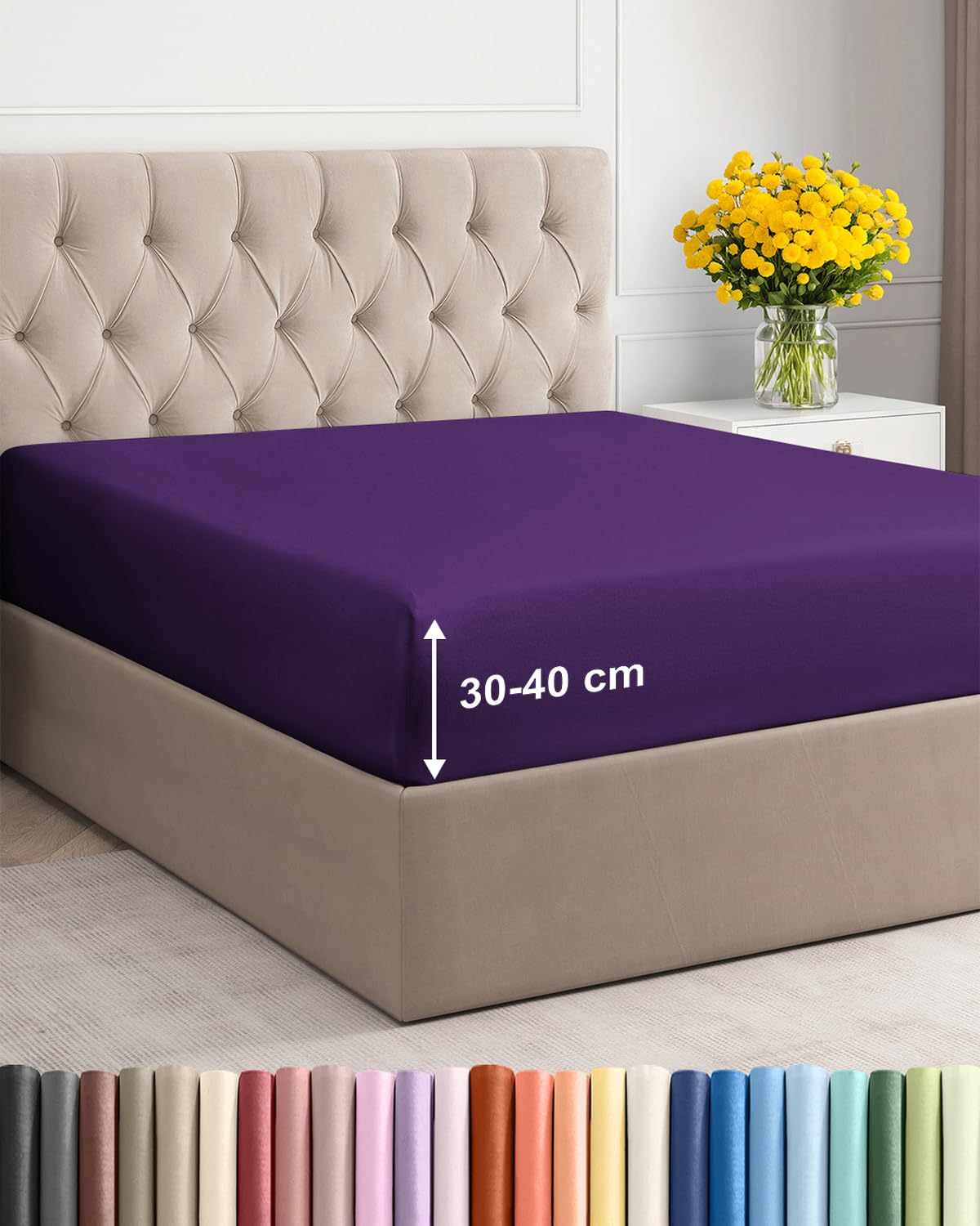 King Fitted Bed Sheet – Extra Deep Pocket – Fits Mattress up to 40cm (16") – Soft Brushed Microfiber – OEKO-TEX Certified – Shrinkage and Fade Resistant – Bottom Sheet, White Colour, 150 x 200cm — view 17