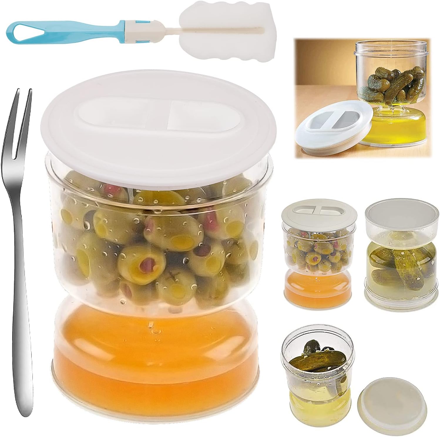 Pickle Jar with Strainer Flip, Hourglass Pickle Jar Flip