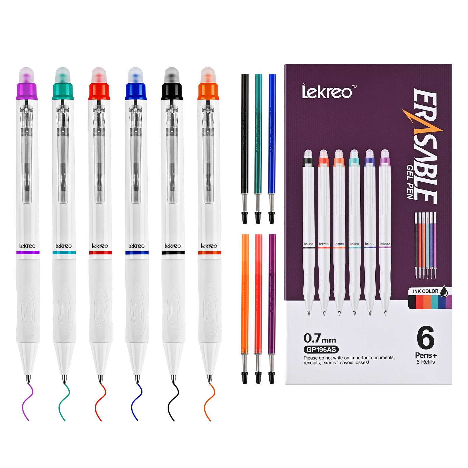 Photo 1 of Erasable Gel Pens, 6 Colors Retractable 0.7mm Fine Point Erasable Pens Clicker + 6 Counts Refills, Assorted Color Inks, Make Mistakes Disappear for Writing Planner Drawing and Crossword Puzzles
