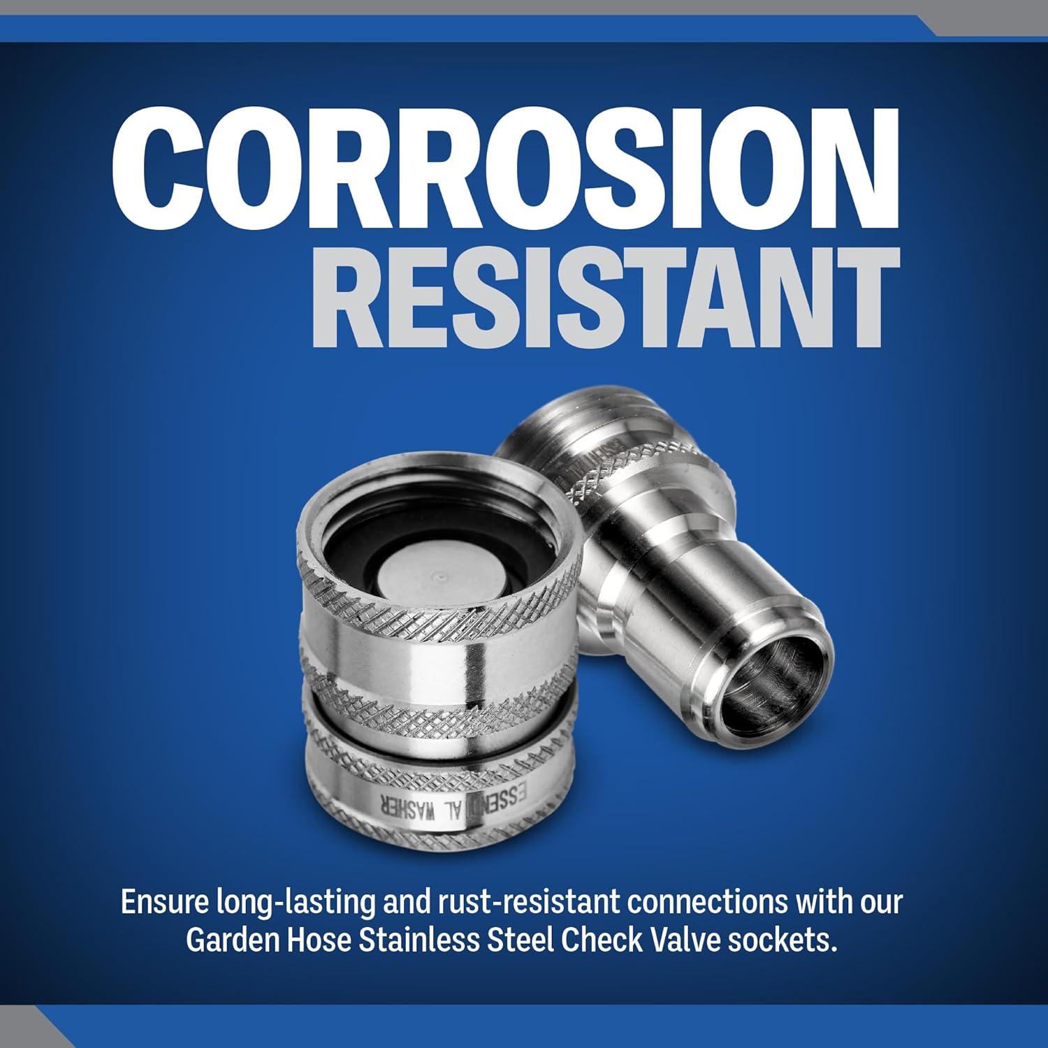 ESSENTIAL WASHER 3/4 Stainless Steel Garden Hose Check Valve | 2 Pack With 2 Quick Connect Plug Set