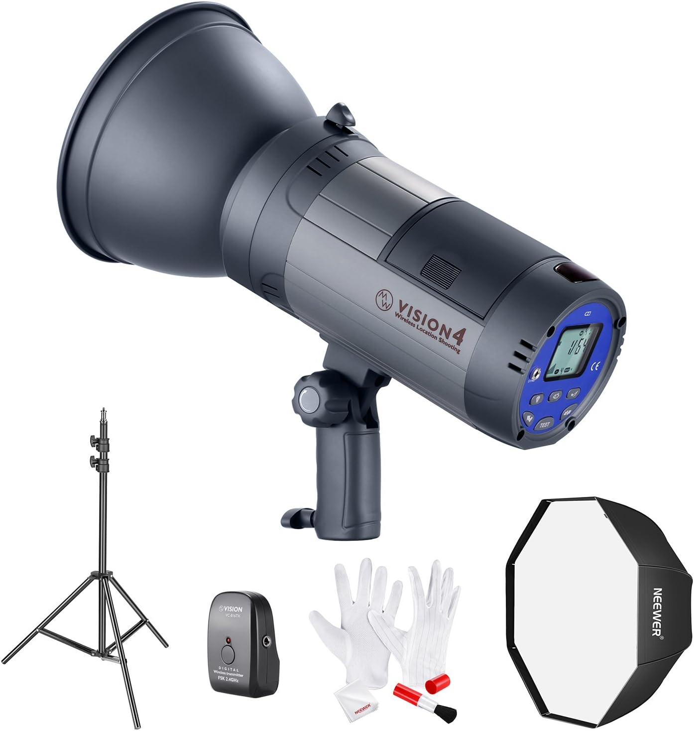 NEEWER Vision 4 Battery Powered Outdoor Studio Flash Strobe (700 Full Power flashes with 2.4G System, Trigger included) with Softbox, Light Stand and Cleaning Kit for Video Location Photography