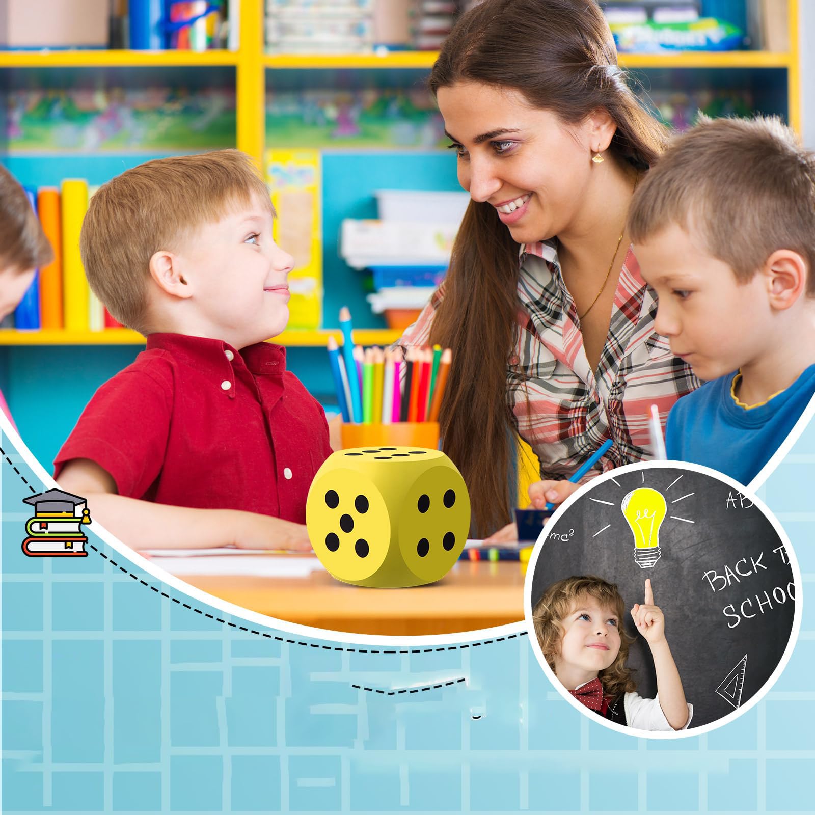 Big Dice Cube for Games, Six Sided Dice, 5Cm Yellow Big Cube with Black Color Dots, Interesting Large Block Building Blocks, Decorative Dice, Board Game Enthusiasts, Tabletop Games Players 1