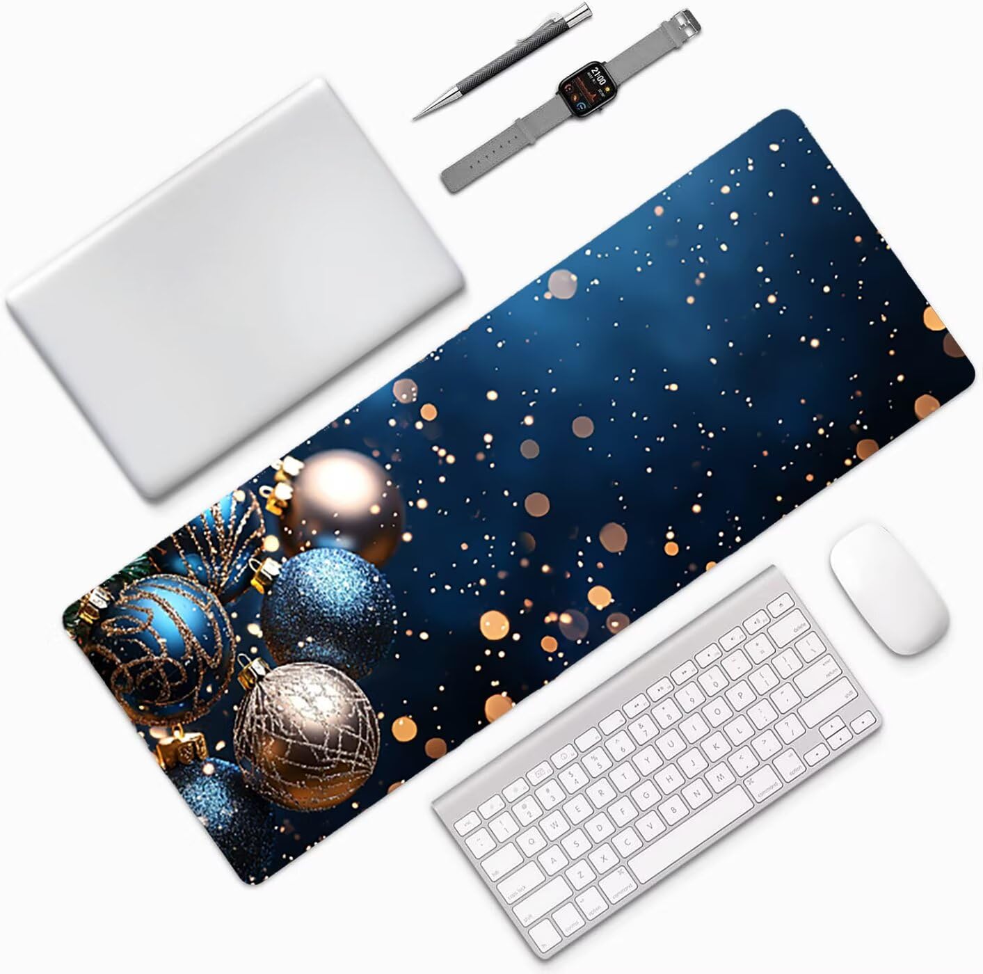Lpfieonn Weihnachten Großes Schreibtischunterlage, XXL Schreibtischunterlagen, Blau XXL Wasserdicht Gaming Mousepad mit Vernähter Rand und Rutschfeste Gummibasis, für Hause/Büro 120x60cm PF-3353
