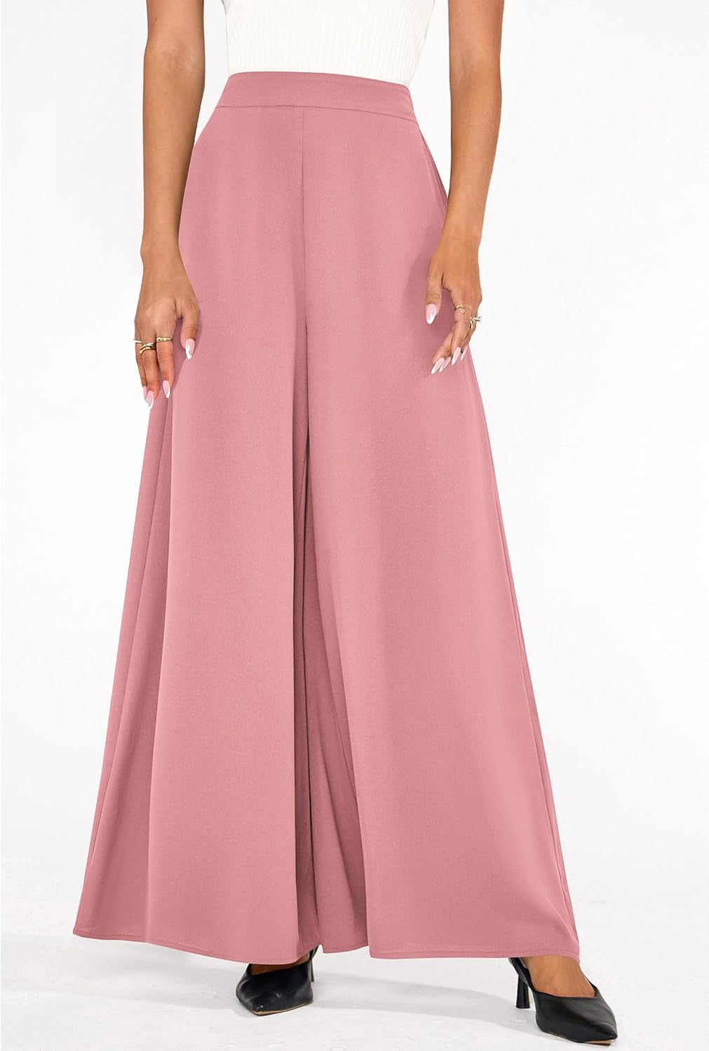 KIRUNDO Palazzo Pants for Women Dressy 2026 Spring Slacks Wide Leg High Waisted Business Casual Work Trousers with Pockets - Image 3