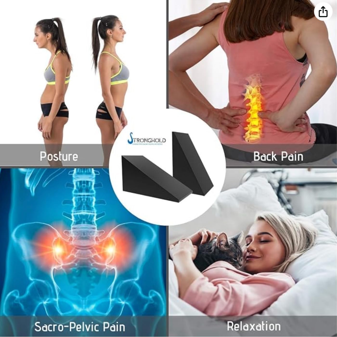 StrongHold Pelvic Sacral Blocks Set High-Density Foam Wedges - Black Color Set
