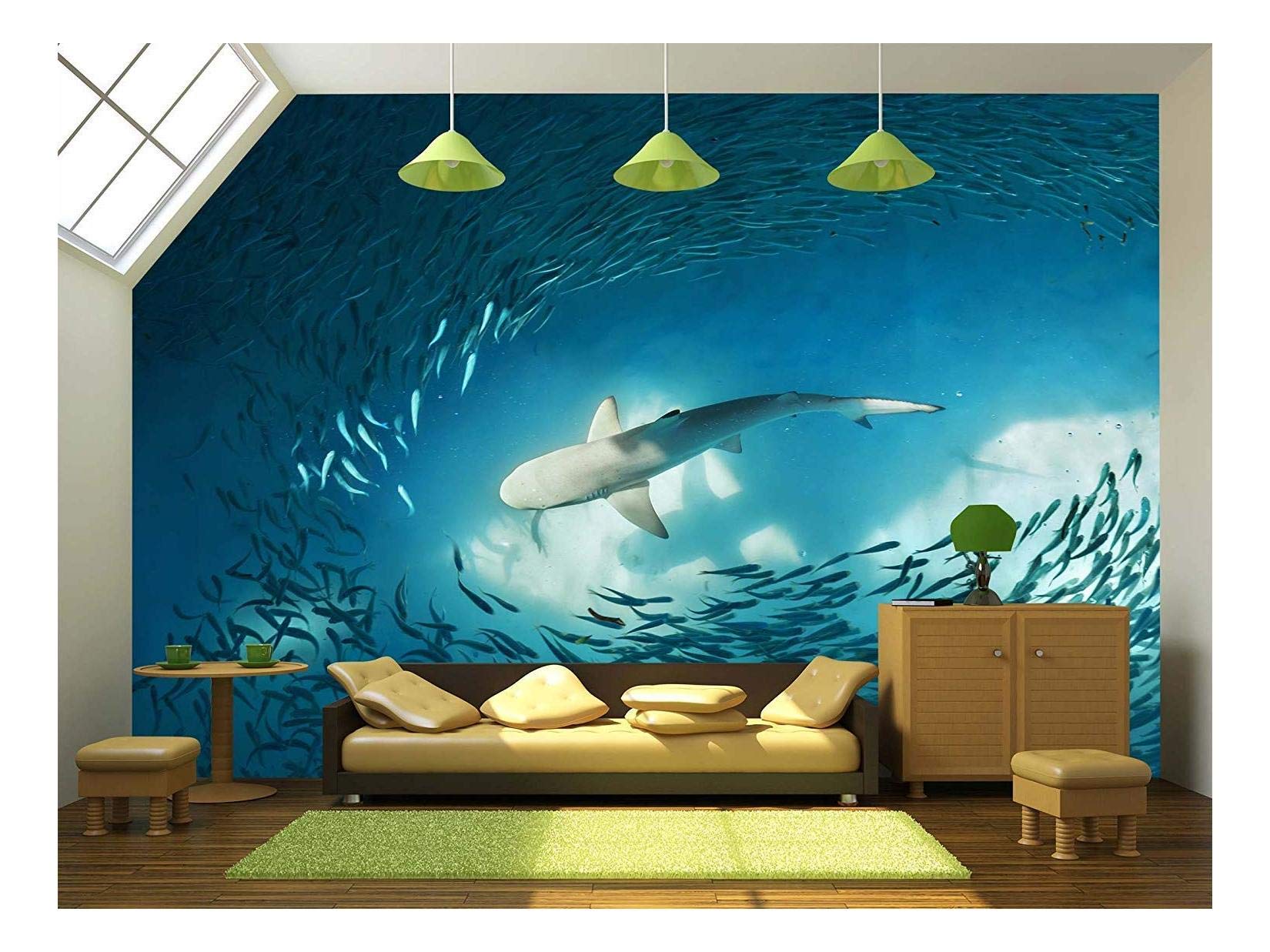 Amazon Com Wall26 海洋鯊魚和小魚 自然背景 可拆卸壁飾 自黏大型壁紙 66 X 96 英吋 Everything Else