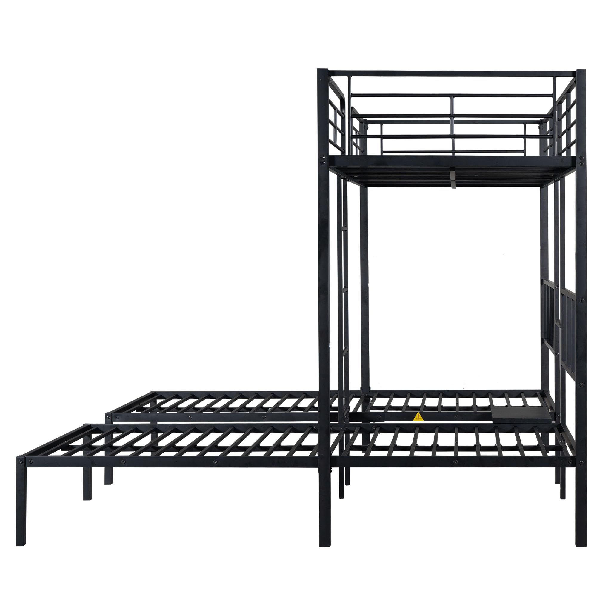 Moimhear Driepersoonsbed, drievoudig stapelbed met ladder voor kinderen en jongeren, ijzeren bed met valbeschermingsrooster en tafel, 90 x 200 cm x 3 (zwart