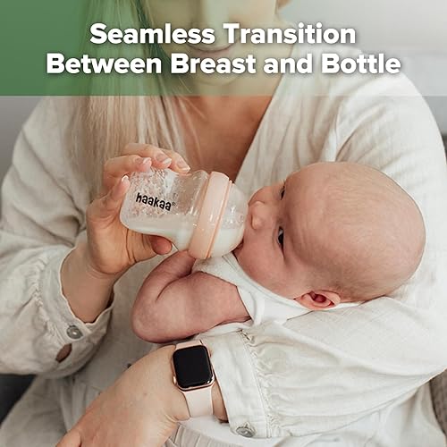 Miniatura 2 de haakaa Gen.3 Biberón de vidrio natural de 4.2 onzas fluidas  Cuello ancho, pezón anticólicos de flujo lento, fácil de limpiar, 0 M+ bebés