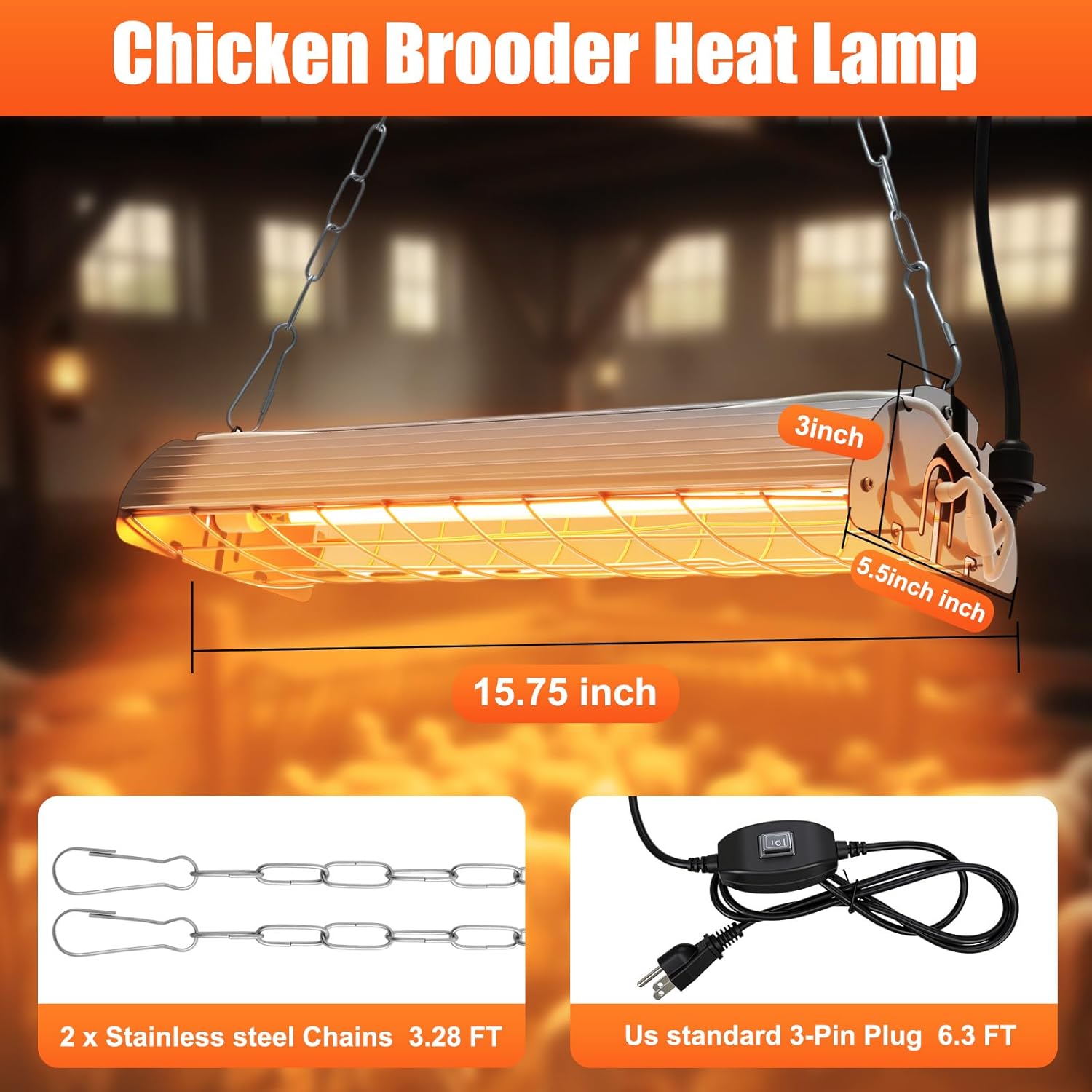 2 Set 400W Winter Chicken Coop Heater, Chicken Warming Lampshade with 150W Infrared Red Heat Bulb, Carbon Fiber Hanging Light Heated for Livestock, Chicks, Rabbit or Ducklings