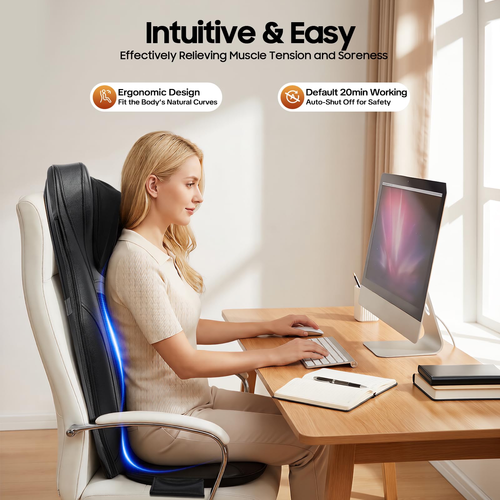 Cuscino massaggiante con calore Shiatsu, cuscino massaggiante con impasto, rullo, vibrazione e compressione dell'aria, 3 modalità massaggio, 4 motori vibranti (nero)