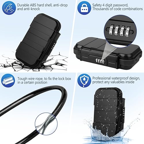 Miniatura 3 de Caja de seguridad portátil de viaje con combinación de 4 dígitos, mini caja de seguridad antirrobo, caja de seguridad para playa, impermeable,