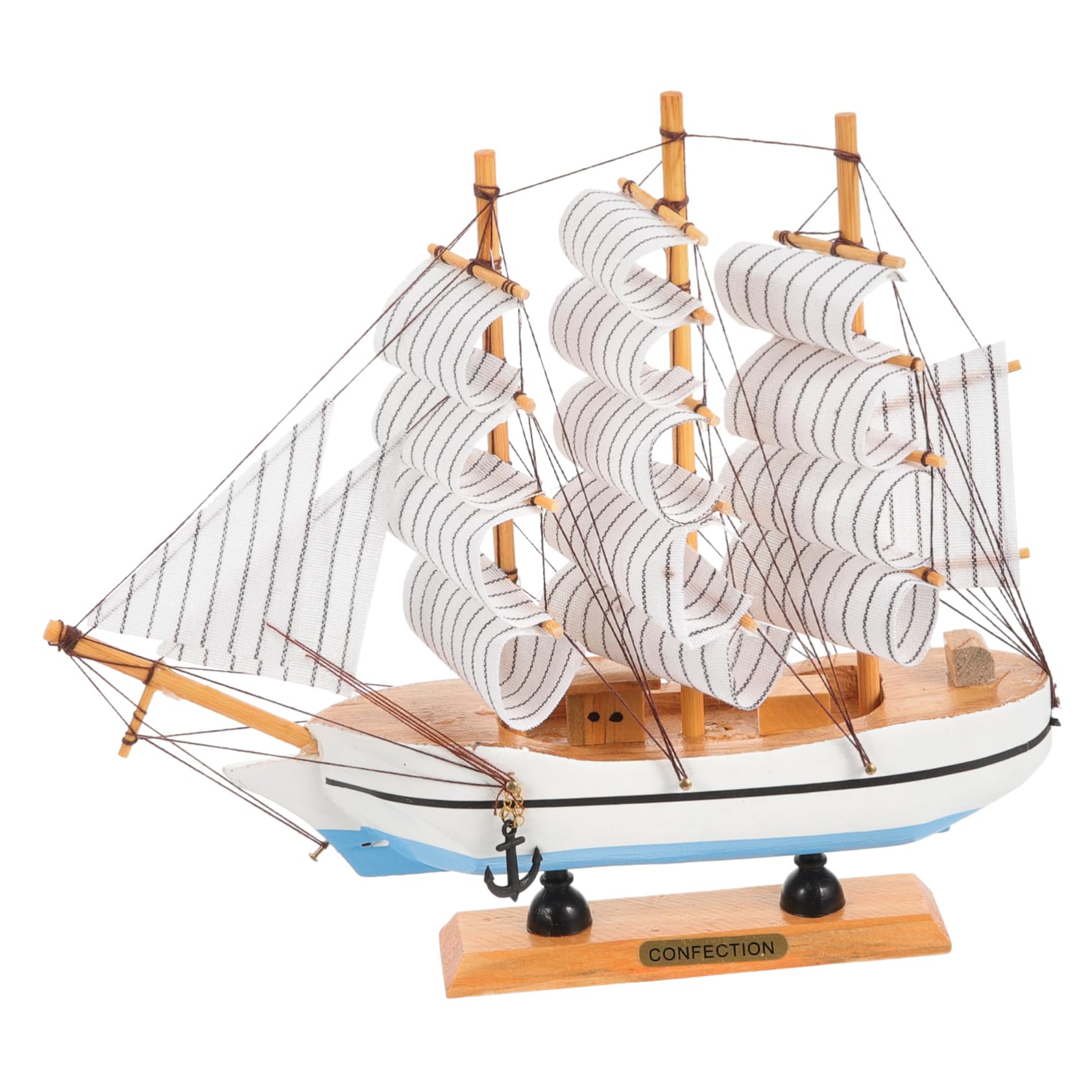 Vaguelly Mediterranean Style Wooden Sailboat Model Decor Unique Nautical Home Decoration for Living Bedroom House Lightweight Design Present Idea Random Color