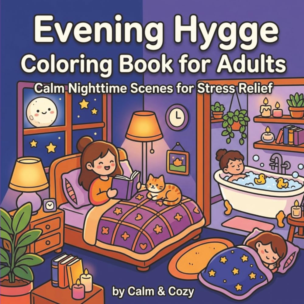 Evening Hygge Coloring Book for Adults: Calm Nighttime Scenes for Stress Relief | Simple to Color Scenes About Restful, Ritual, Nightime & More | 62 ... Time (Calm & Cozy™ Coloring Book Collection)