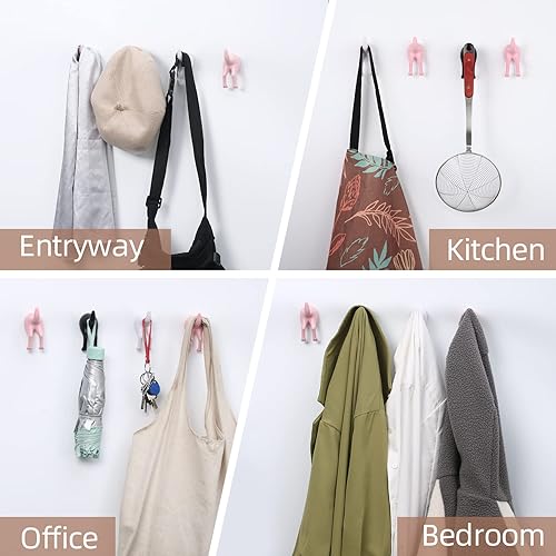Vista 4 de Paquete de 5 ganchos de cola de perro para pared, gancho de plástico negro para colgar sombreros, ganchos para toallas para baño, clavijas Negro
