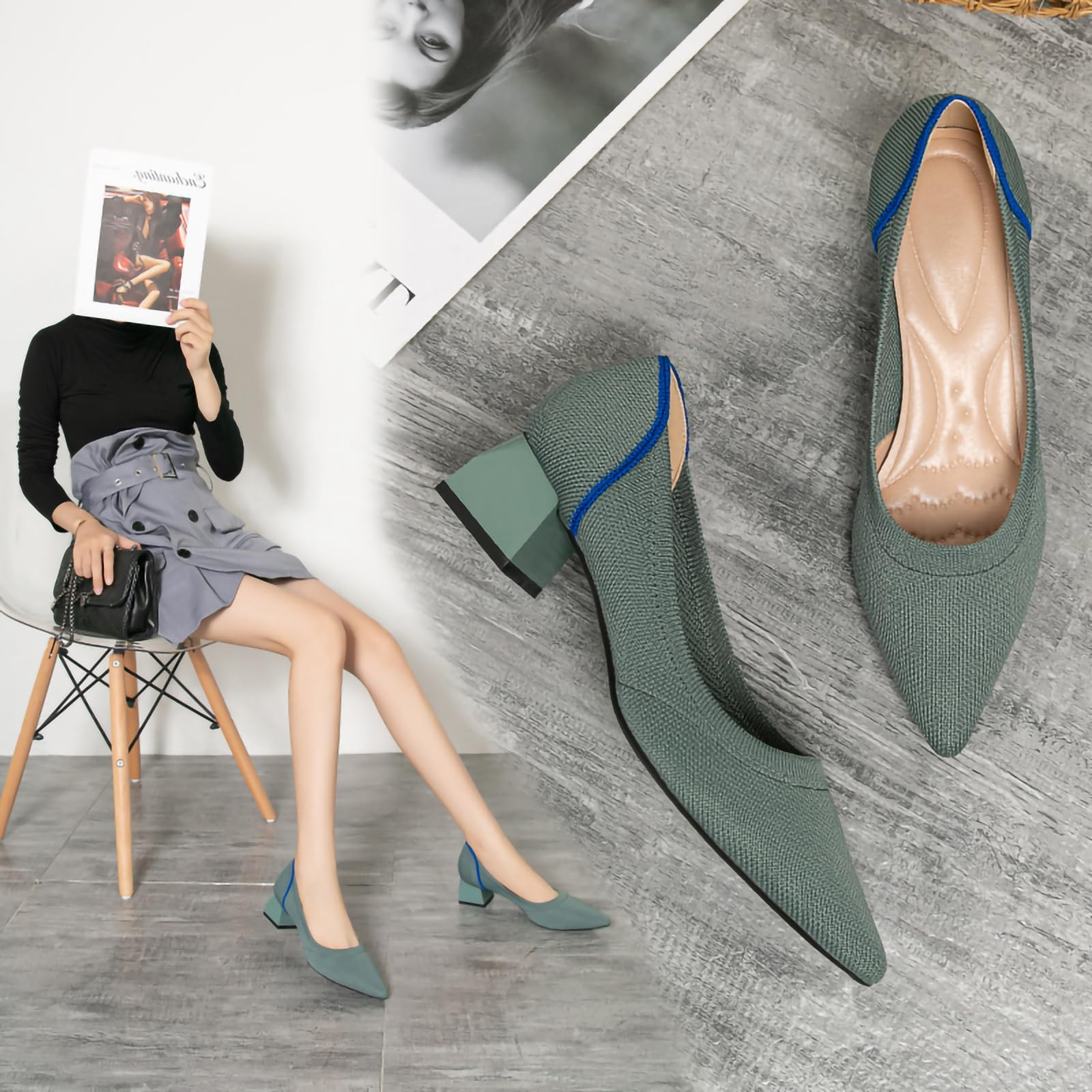 SWDZM Escarpins Femme Petit Talon Bout Pointu Chaussure Confortable et Elegante