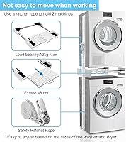 Vista 3 de Kit de apilamiento para lavadora y secadora Kiss Core, kit universal de apilamiento para lavadora y secadora con placa deslizante extraíble, kit