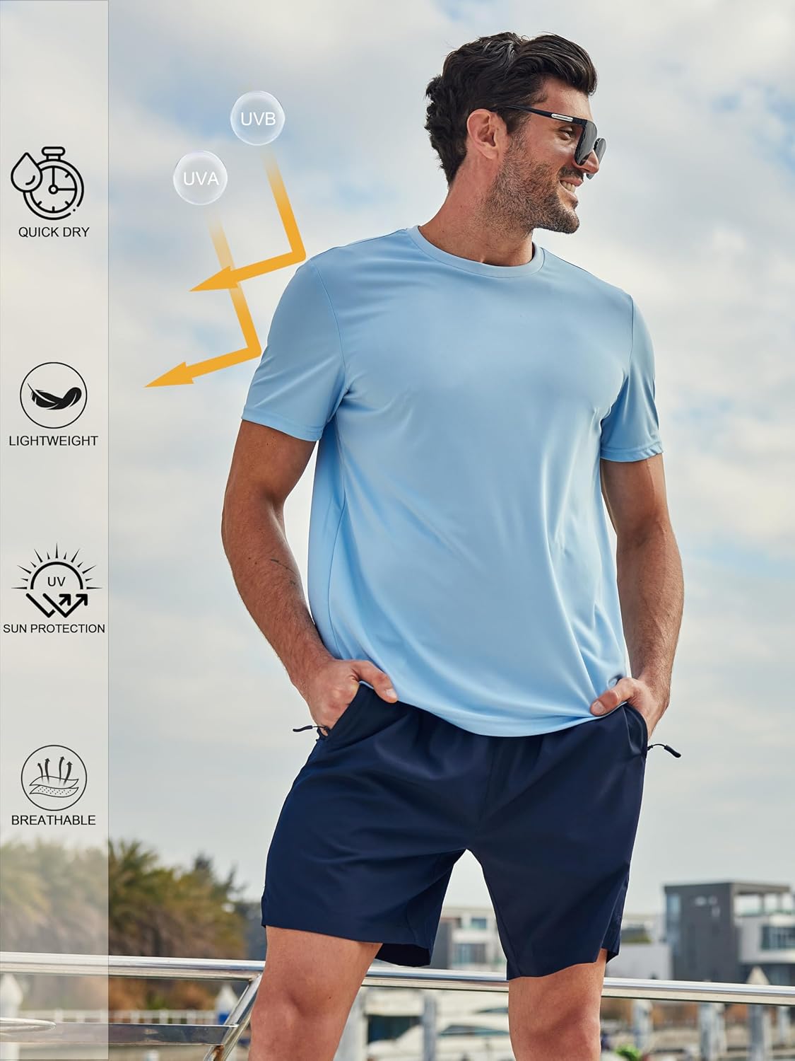 ZITY 5 Packs Men's UPF 50+ Sun Protection T-Shirts Workout Fishing Swimming Rash Guard Fast Dry Breathable Shirt