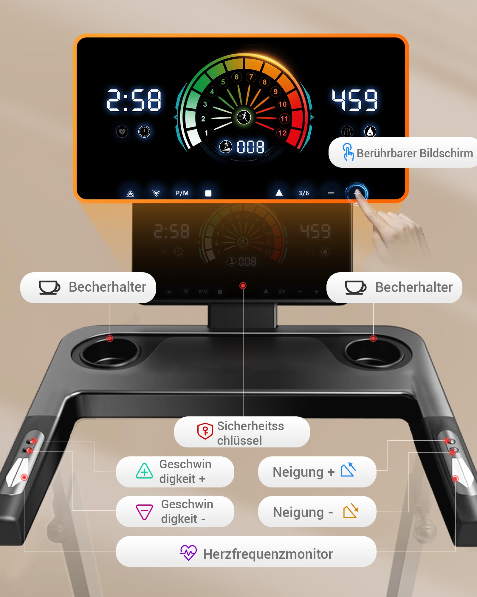 Cursor bieżnia do domu z automatycznym nachyleniem 20% | Bieżnia 14 km/h, z 4-stopniową regulacją konsoli, 3,5 HP Treadmill for Home z wyświetlaczem LED, maks. 180 kg
