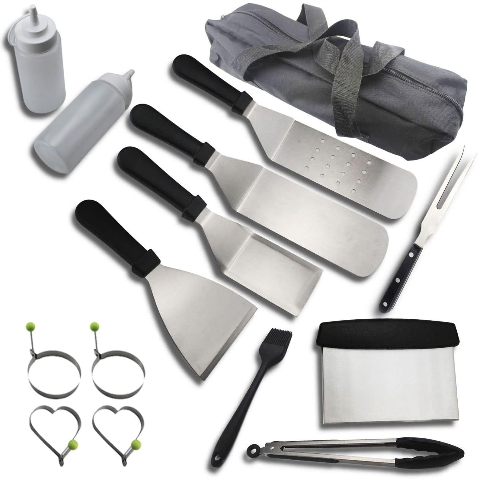 Set di 15 Utensili per Barbecue, Kit di Accessori in Acciaio Inossidabile per Barbecue all'aperto, Campeggio e Uso in Cucina