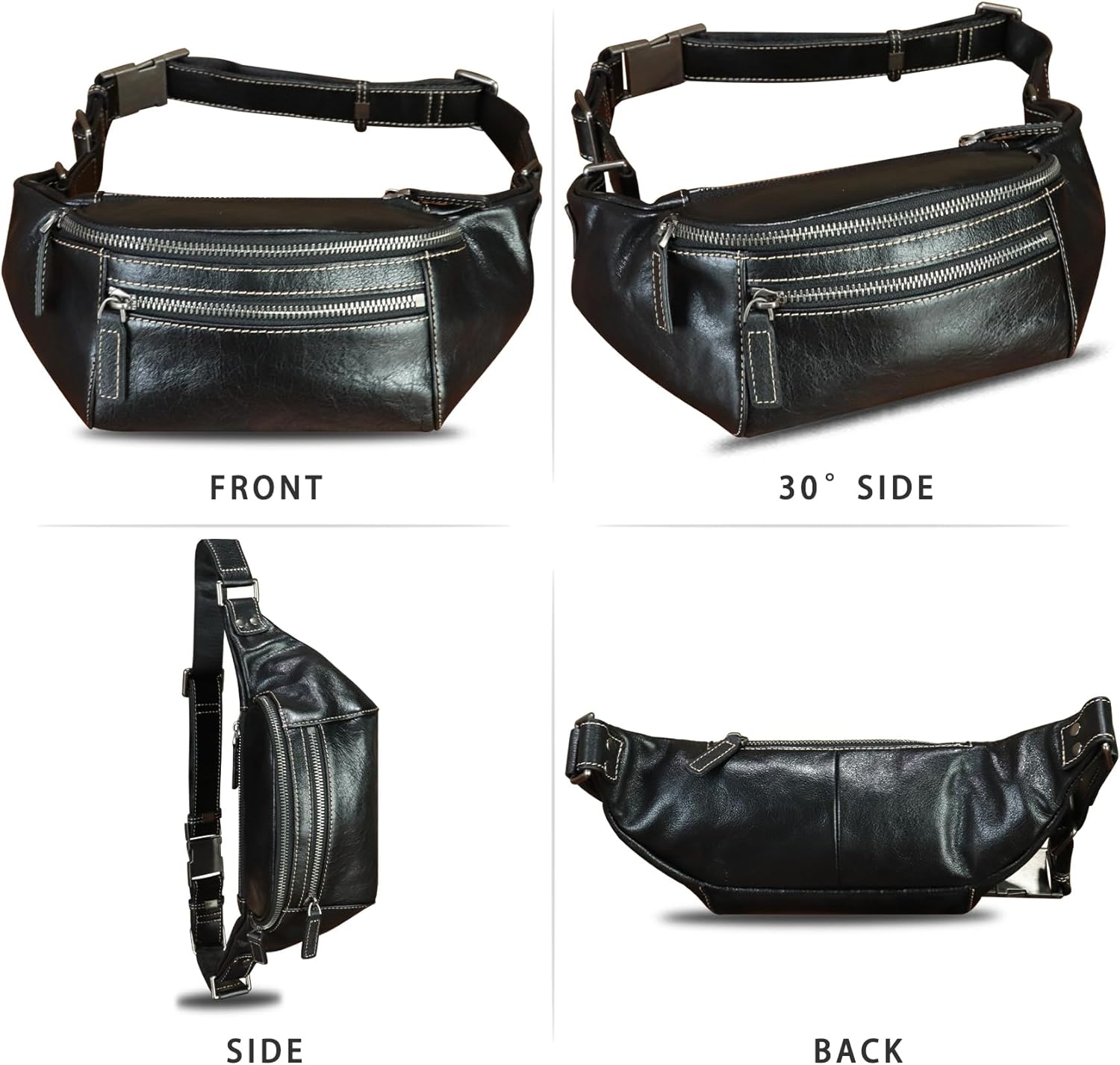Genuine Leather Fanny Pack for Women and Men Vintage Real Leather Waist Bag Hip Bum Crossbody Sling Bags (Black) - Image 4