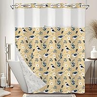 Vista 30 de Cortina de ducha bohemia sin ganchos y con forro adjunto, juego de cortinas de ducha impermeables de doble capa con parte superior transparente