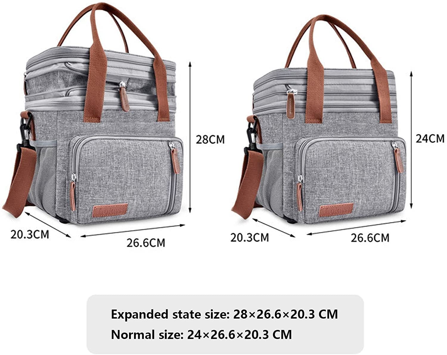 Bolsa de almuerzo de doble cubierta Bolsa de almuerzo reutilizable Bolsa de almuerzo grande a prueba de fugas Bolsas de almuerzo aisladas con correa para el hombro desmontable 2 formas de transporte
