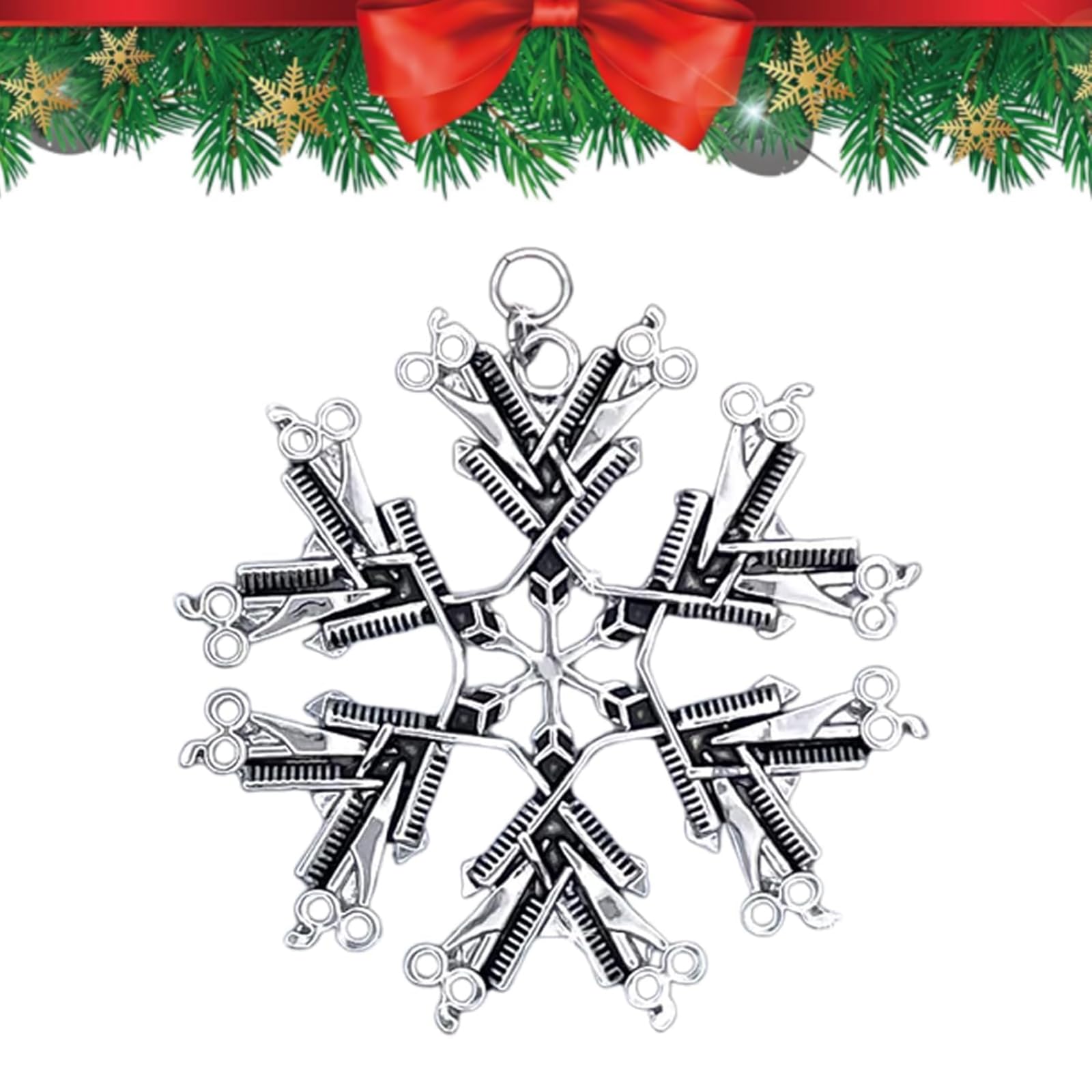 Hairdresser Hair Stylist Snowflake Scissors Decor, Hairdresser Ornament, Alloy Hairdresser Theme Snowflake Ornament, Hair Stylist Hanging Decoration, Christmas Ornament Gifts for Hairdressers 1 PCS