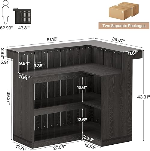 Miniatura 2 de Tribesigns Unidad de bar en forma de L, mesa de bar de licor de esquina de 4 niveles con estantes de almacenamiento y soporte para copas de vino,