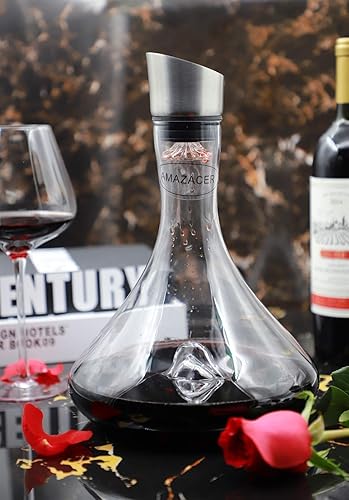 Miniatura 7 de AMAZACER Decantador de vino, respirador de vino de gran capacidad, juego de copas de vino aireadas a mano, 60.9 fl oz  61 onzas con tapa aireadora