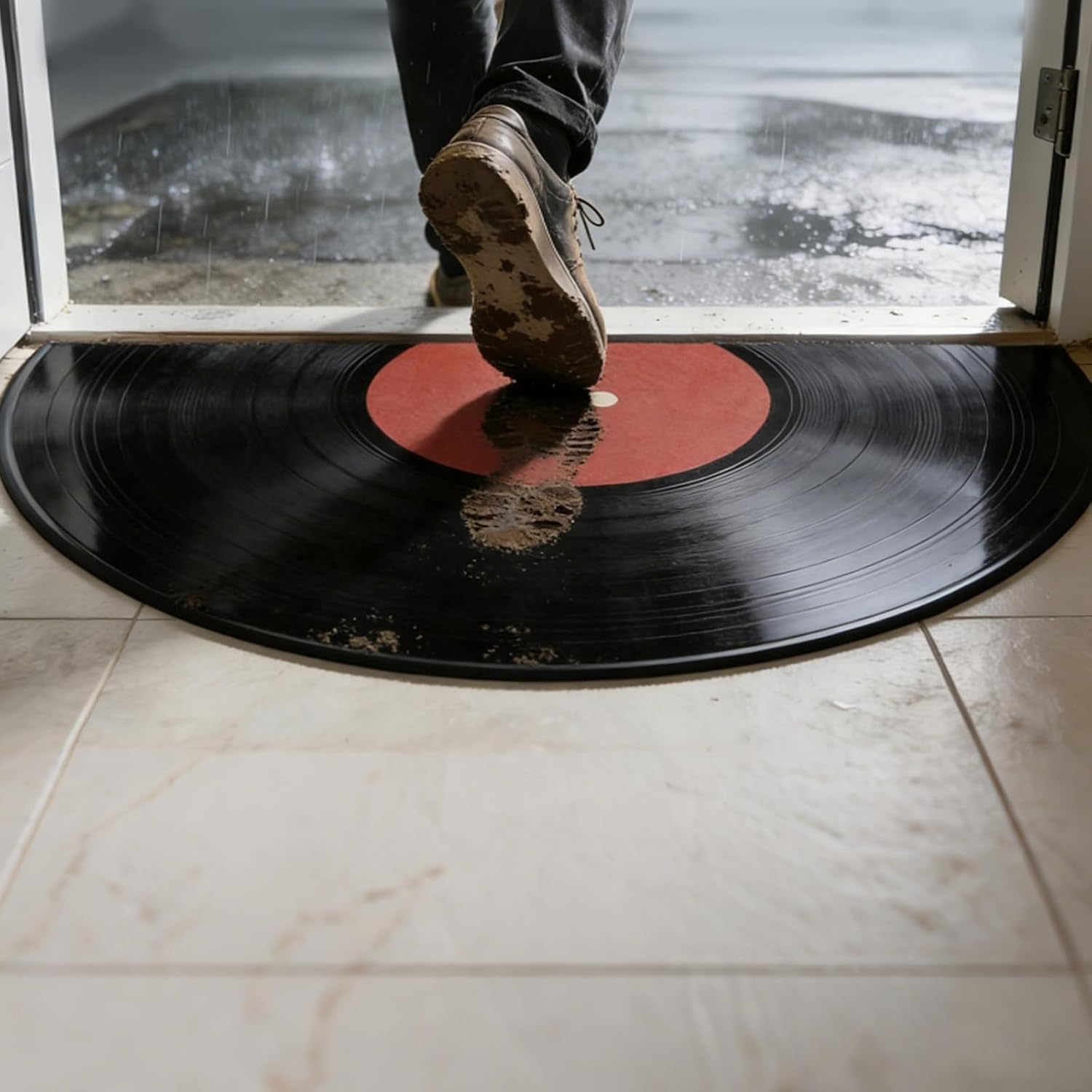Record Rug - Vinyl Half Circle Rug, Non-Slip Washable Music Rugs,Half Moon Rugs for Outdoor and Indoor Home Entrance, Bedroom, Living Room, Kitchen Semi Circle Doormat 36 * 24in