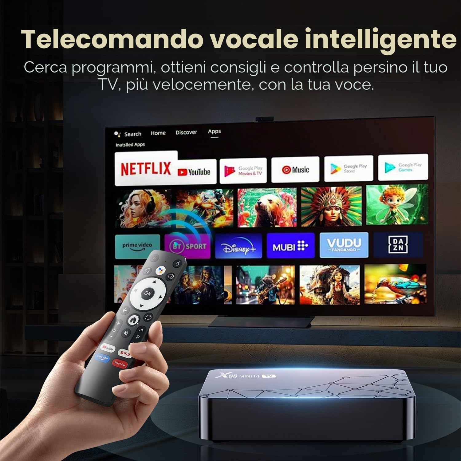Android TV Box with 2GB 16GB RK3518 Quad-Core 64bit Cortex-A53 Chipset, Android TV Box 2025 supports dual band WiFi, Bluetooth 5.0, HDMI 2.0 e HD 4K