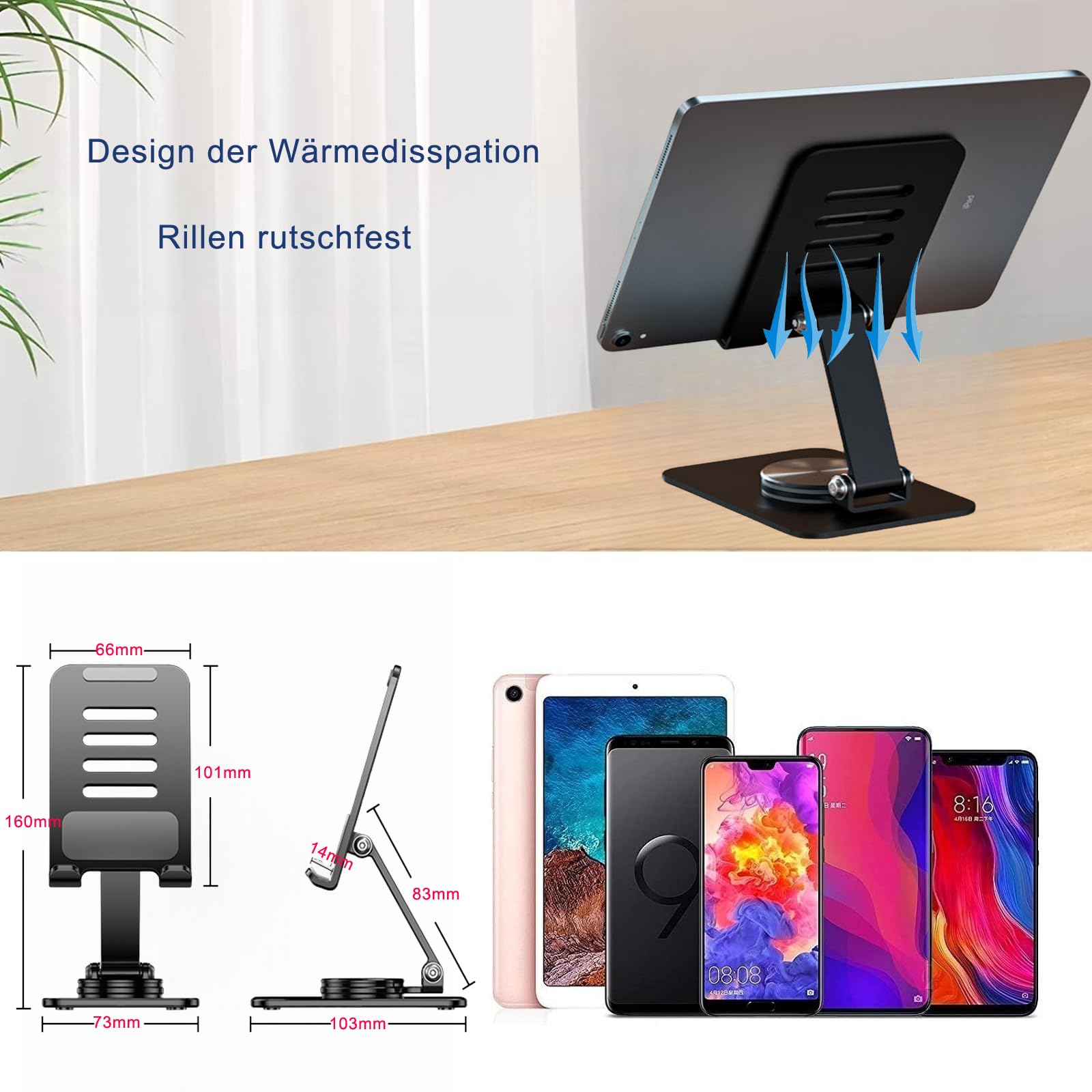 Support Téléphone Bureau Réglable Avec Rotation 360°. Pliable Et Portable, Compatible IPhone/Samsung Etc. - Téléphonie