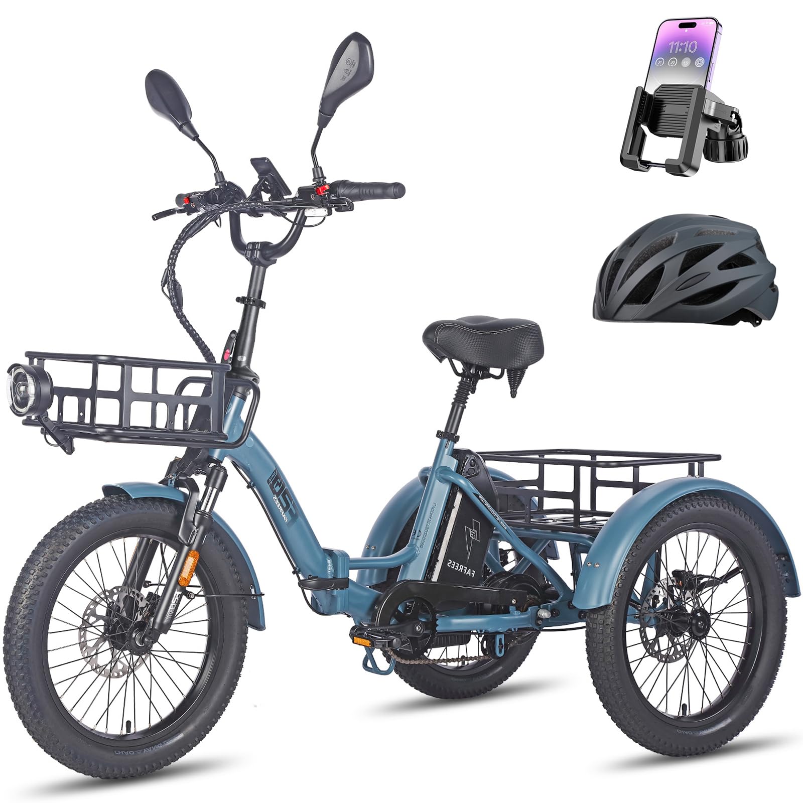 Fafrees Triciclo Elettrica 48V21Ah Batteria Rimovibile Bici Elettrica Pieghevole a 3 Ruote 20"×3.0", Autonomia 115km, Ebike Adulti Uomo Donna, Freni a disco idraulici,Cestino Ante-