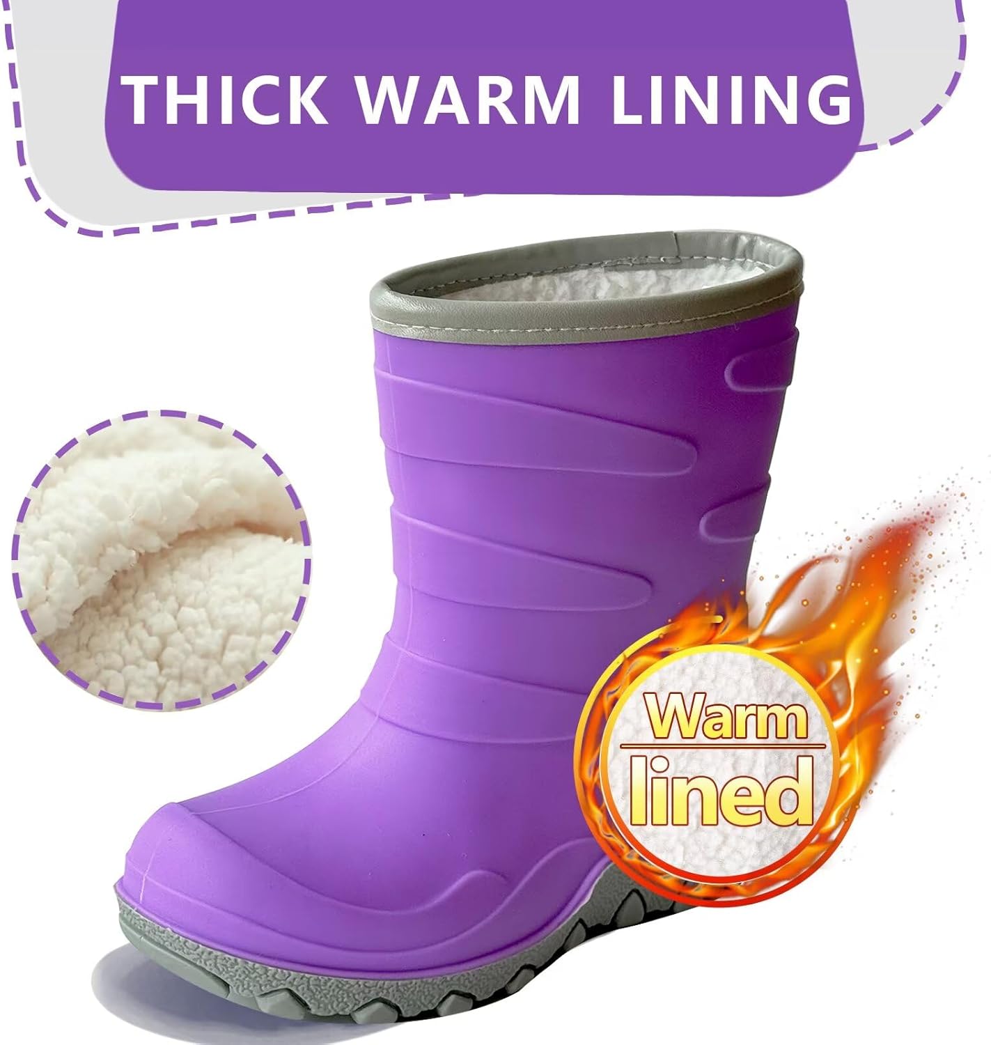 Toddler Winter Rain Boots, Insulated Waterproof Kids Snow Boots Fleece Lined Cozy Insulated Boot for Boys Girls
