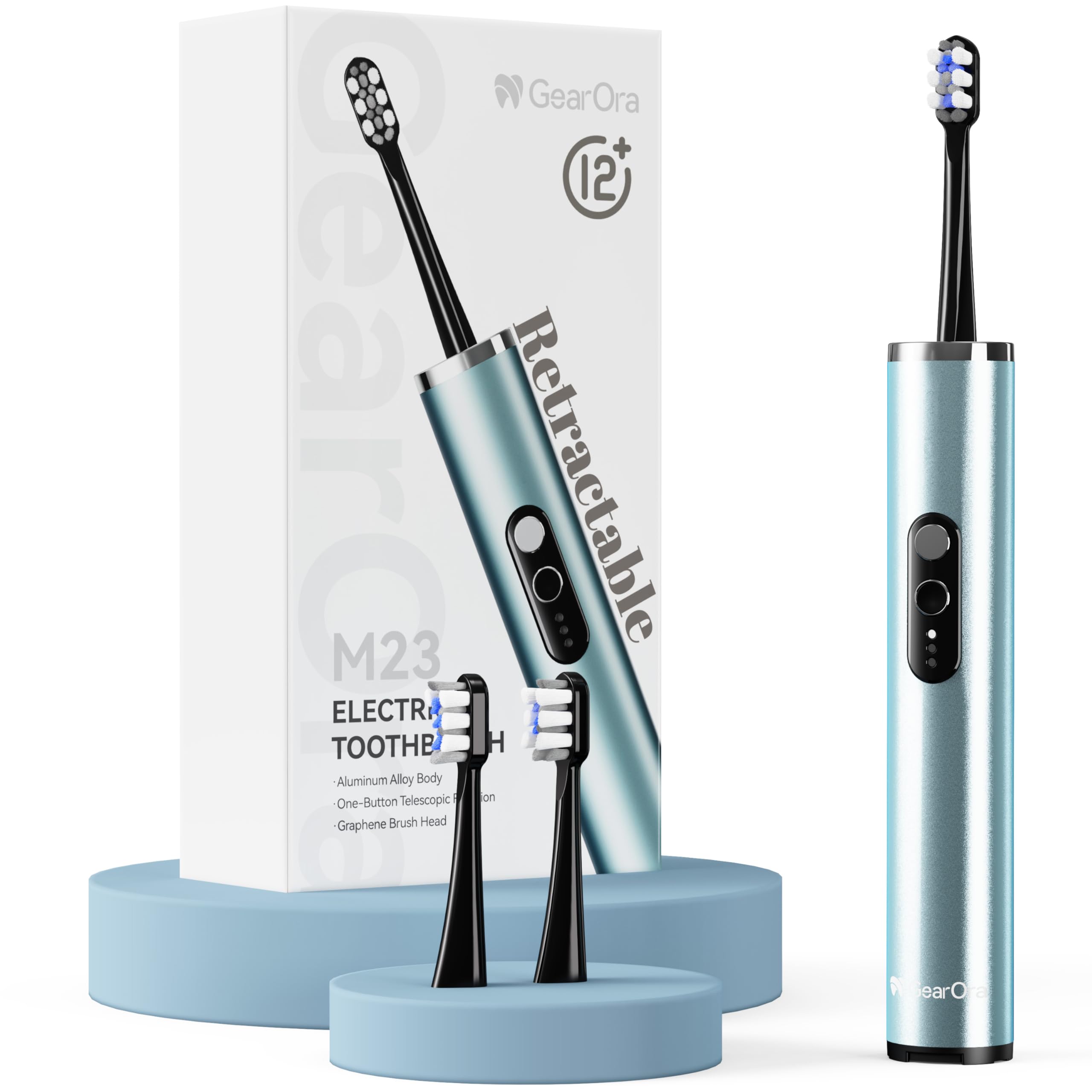 Spazzolino elettrico sonico M23 per adulti, design da viaggio retrattile, corpo in lega di alluminio, ultraleggero da 130 g, batteria da 30 giorni, ricarica USB-C, 3 modalità, impermeabile