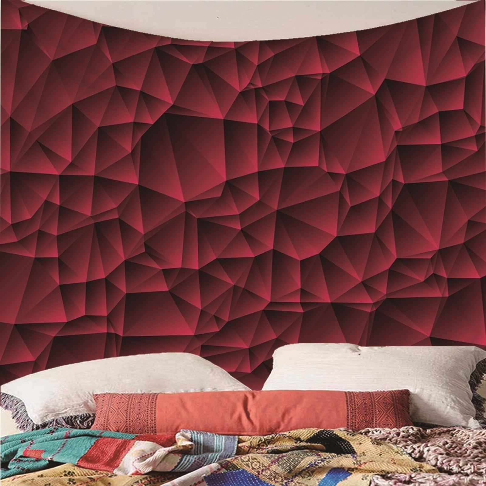 Wycian Tapiz de pared de macramé rojo, diseño geométrico 3D, microfibra, 240 x 220 cm (ancho x alto)