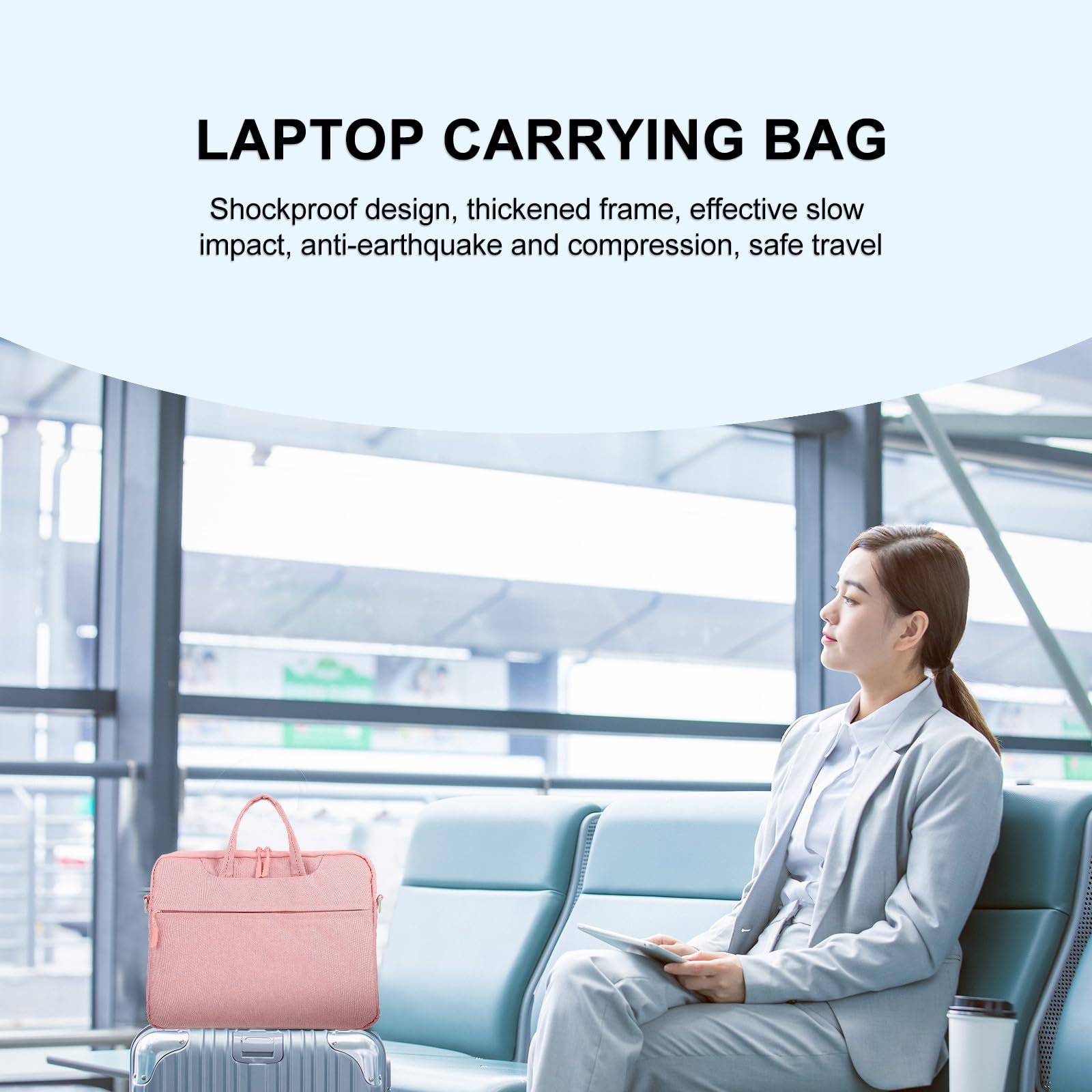 BESTYASH Borsa Tracolla per Laptop e Tablet da 14 Pollici Oxford Rosa Telaio Rinforzato e Manico Portatile per Uso Professionale